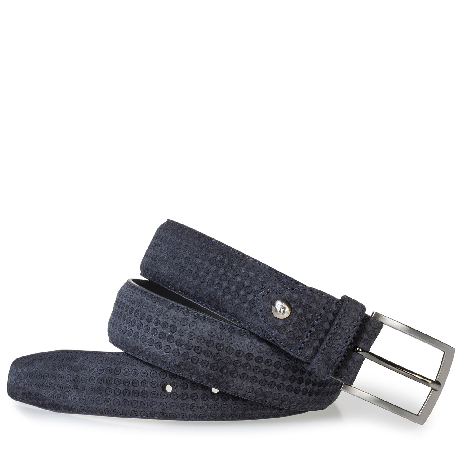 75200/77 - Blauwe suède riem met print 75200/77 - Blauwe suède riem met print