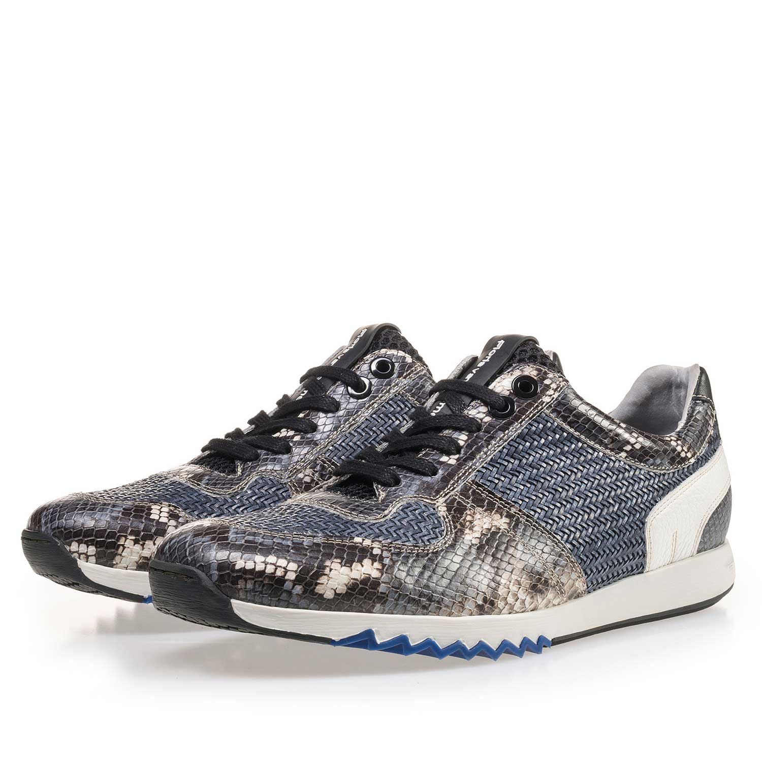 16171/05 - Grijsblauwe leren sneaker met snakeprint 16171/05 - Grijsblauwe leren sneaker met snakeprint