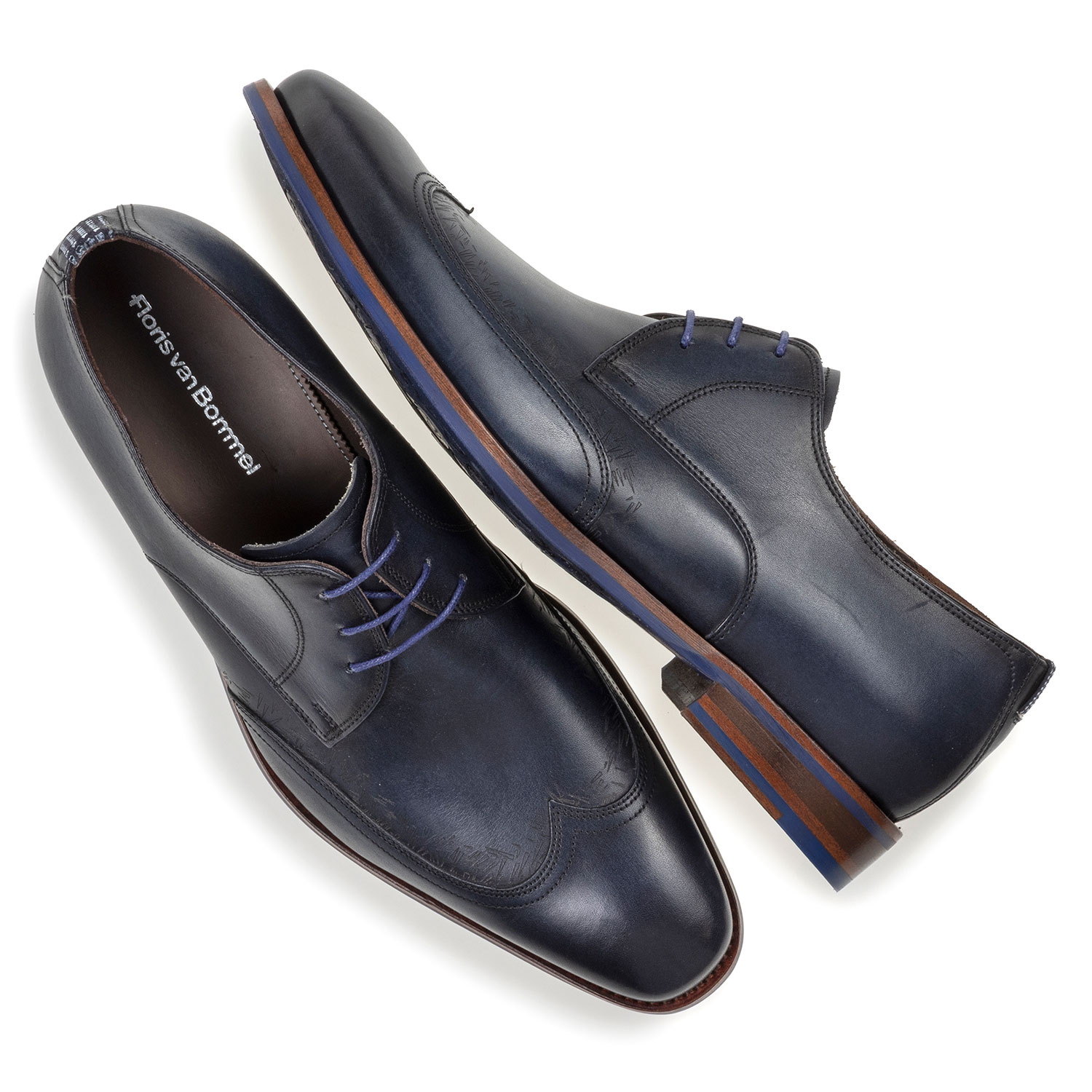 18212/01 - Veterschoen blauw kalfsleer 18212/01 - Veterschoen blauw kalfsleer