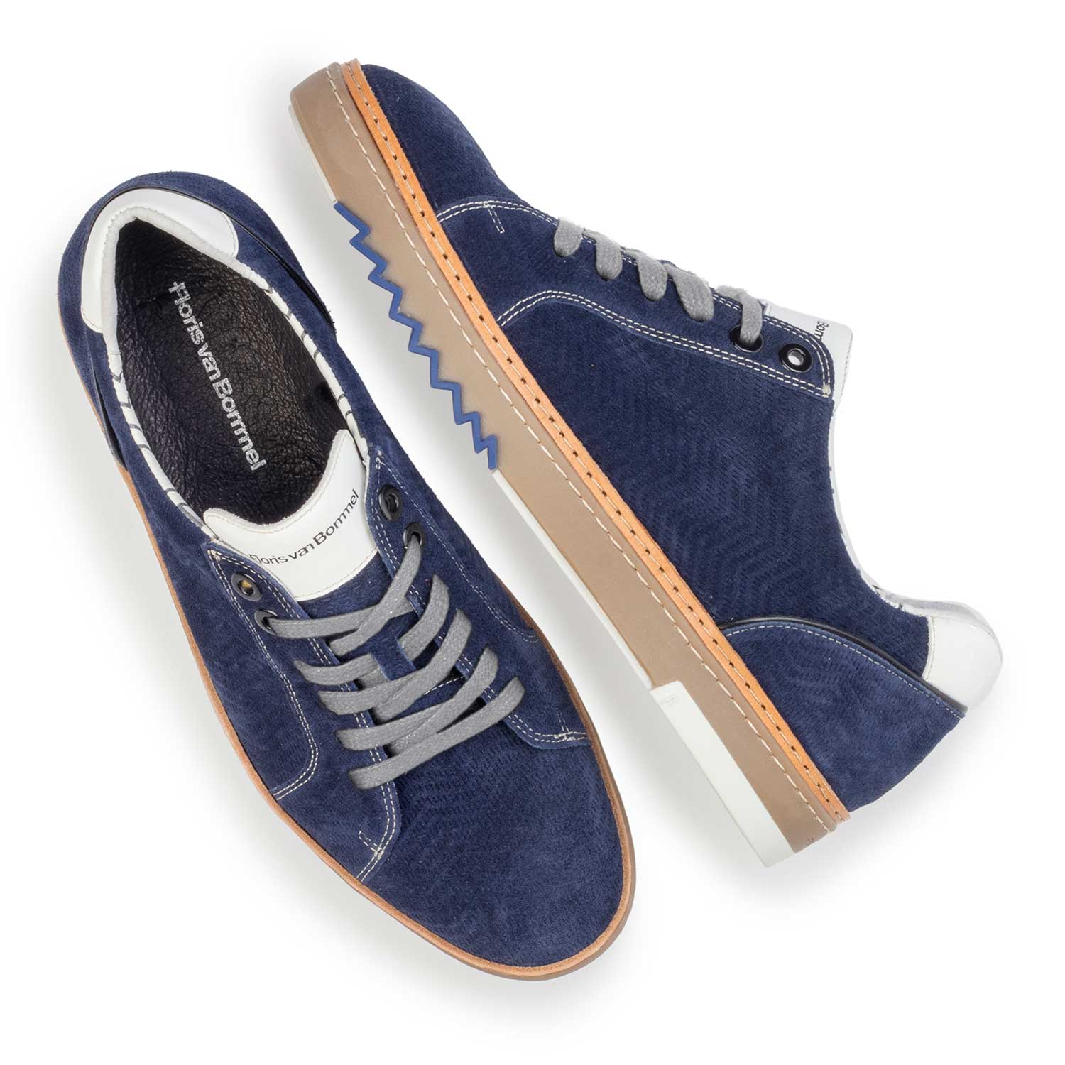 14057/04 - Blauwe suède sneaker met dessin 14057/04 - Blauwe suède sneaker met dessin