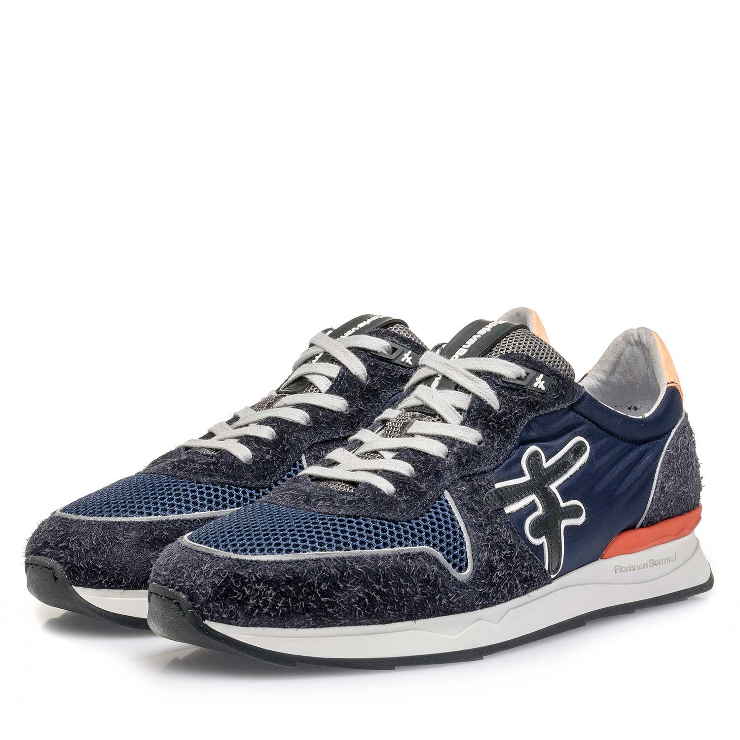 16246/01 - Suède sneaker donkerblauw/oranje 16246/01 - Suède sneaker donkerblauw/oranje