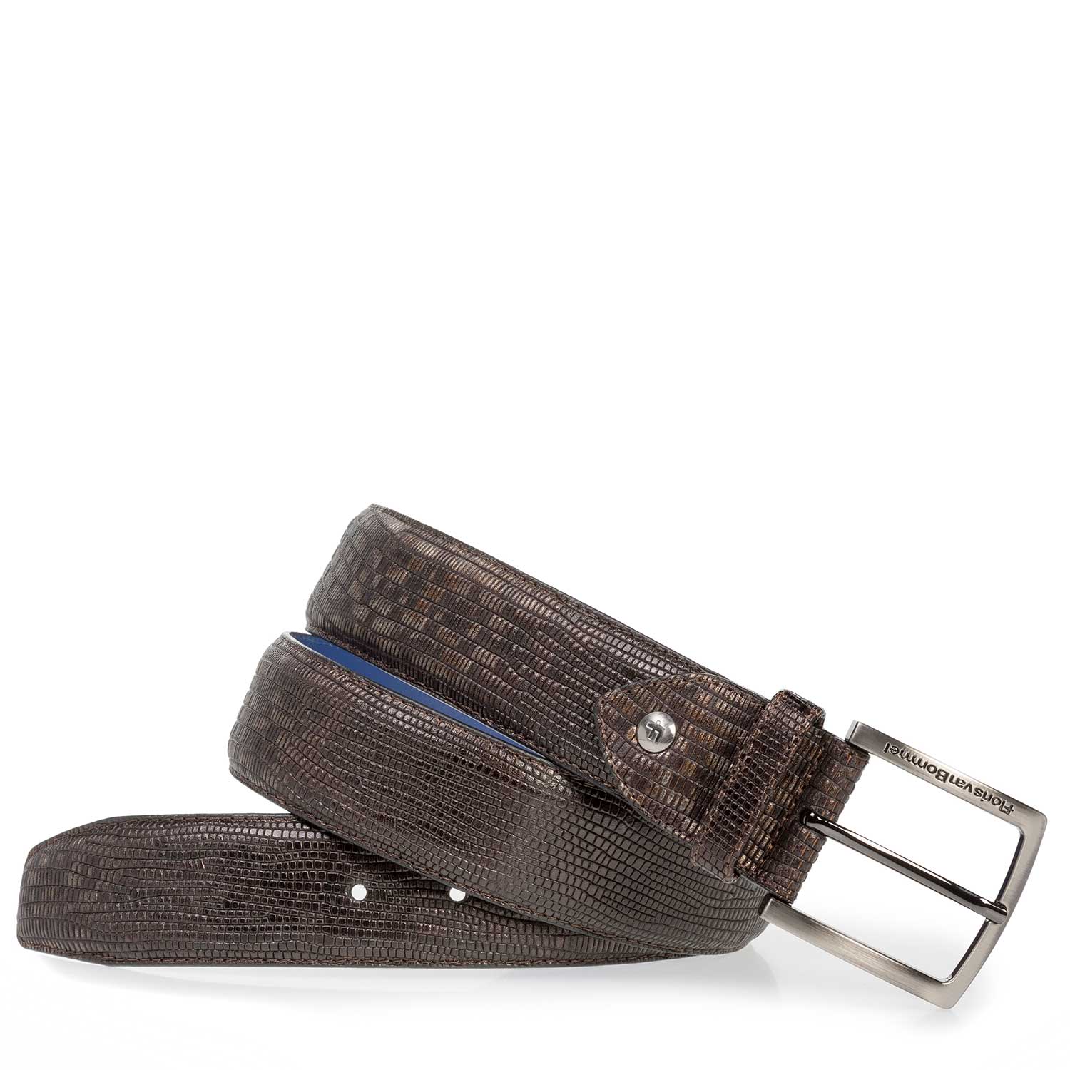 75202/20 - Donkerbruine leren riem met lizardprint 75202/20 - Donkerbruine leren riem met lizardprint
