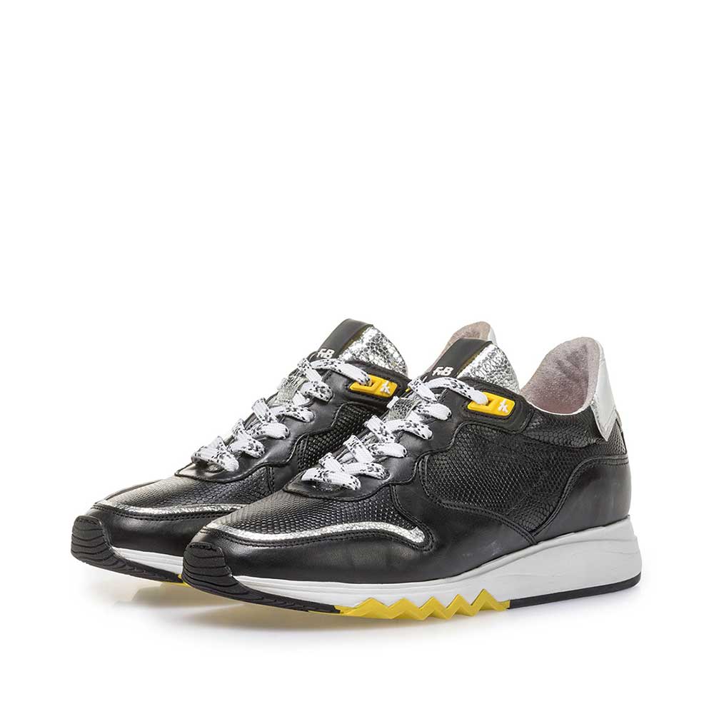 85302/03 - Black calf leather sneaker with yellow details 85302/03 - Black calf leather sneaker with yellow details