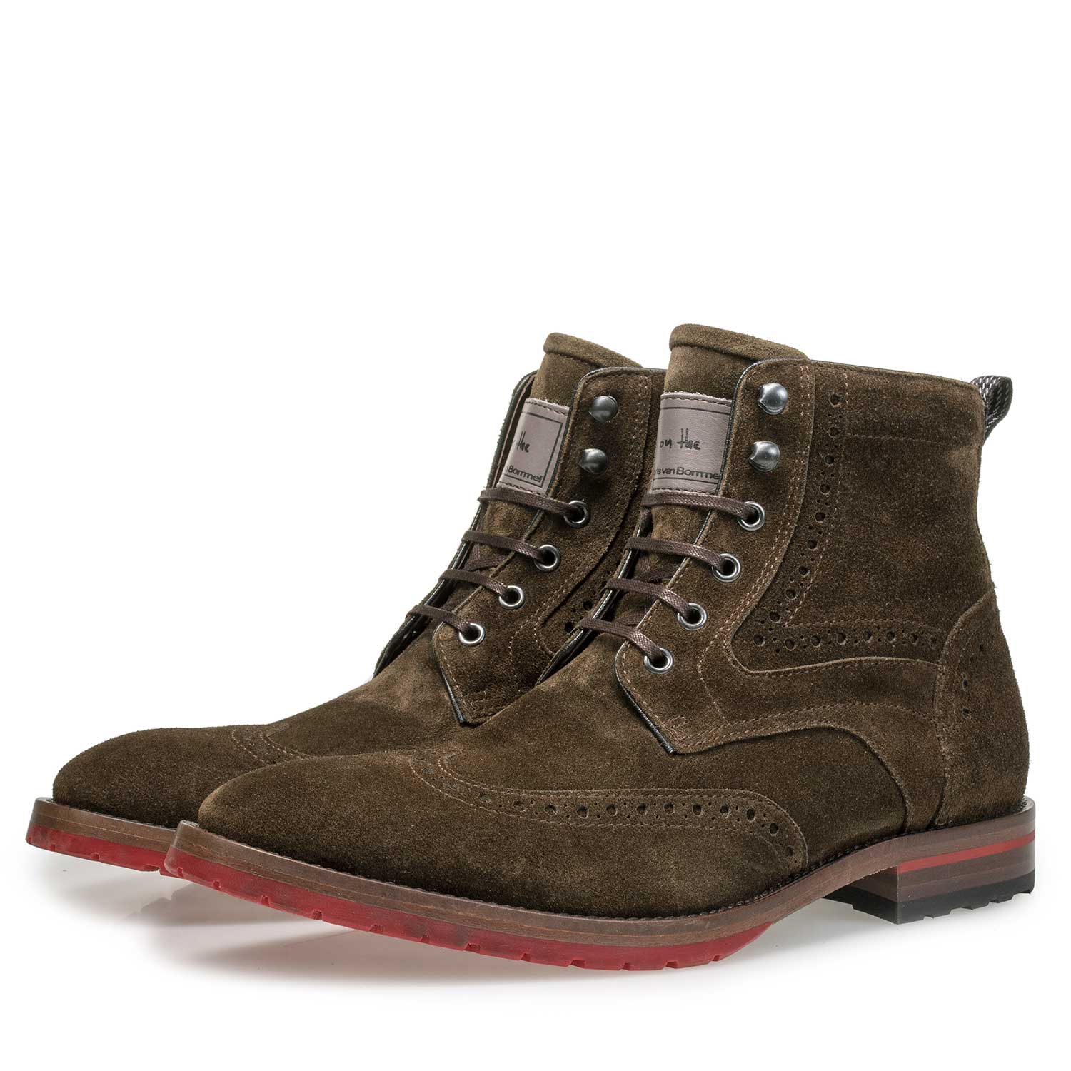 10295/05 - Bruin/olijfgroene kalfssuède brogue veterboot 10295/05 - Bruin/olijfgroene kalfssuède brogue veterboot