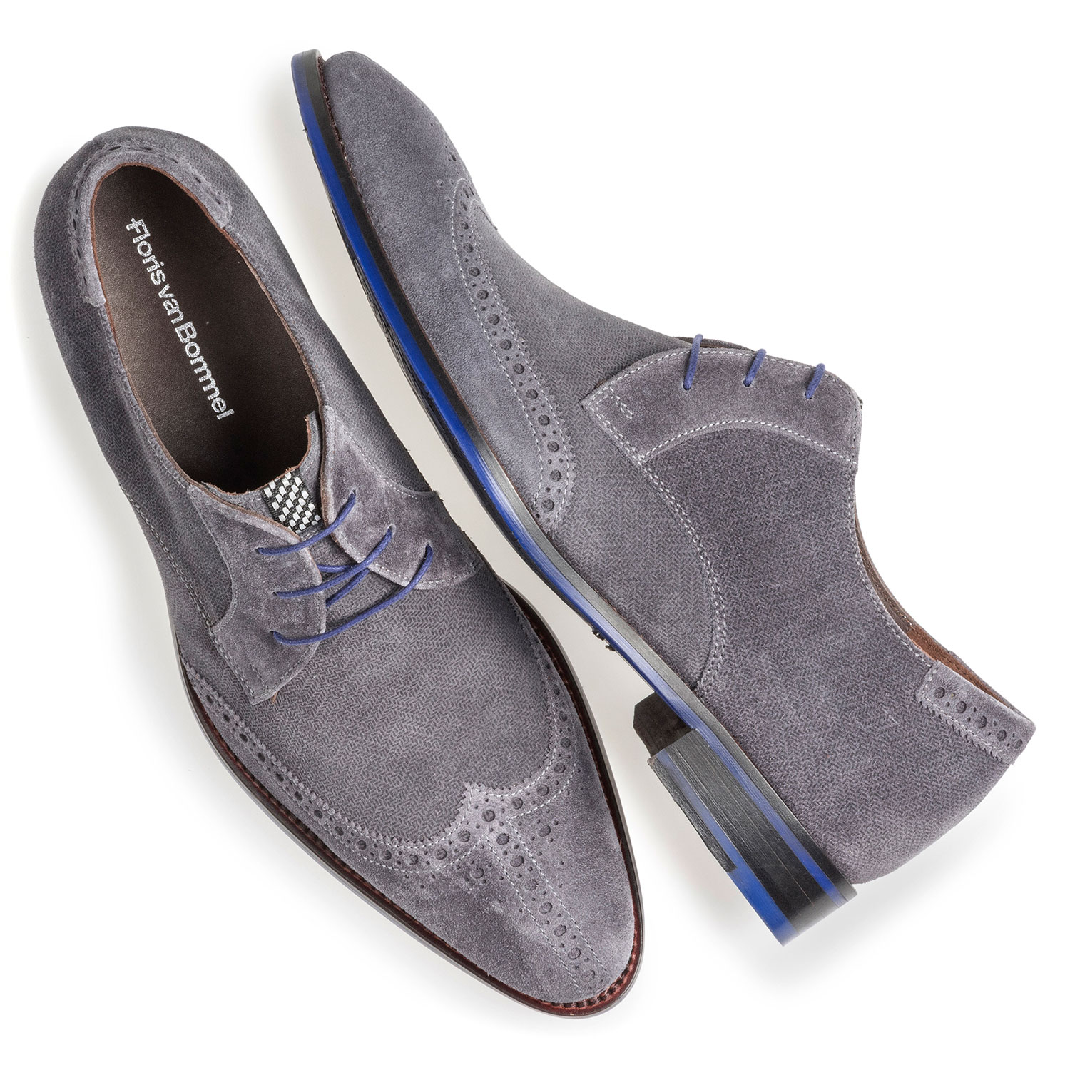 17122/00 - Dark grey suede leather lace shoe with print 17122/00 - Dark grey suede leather lace shoe with print