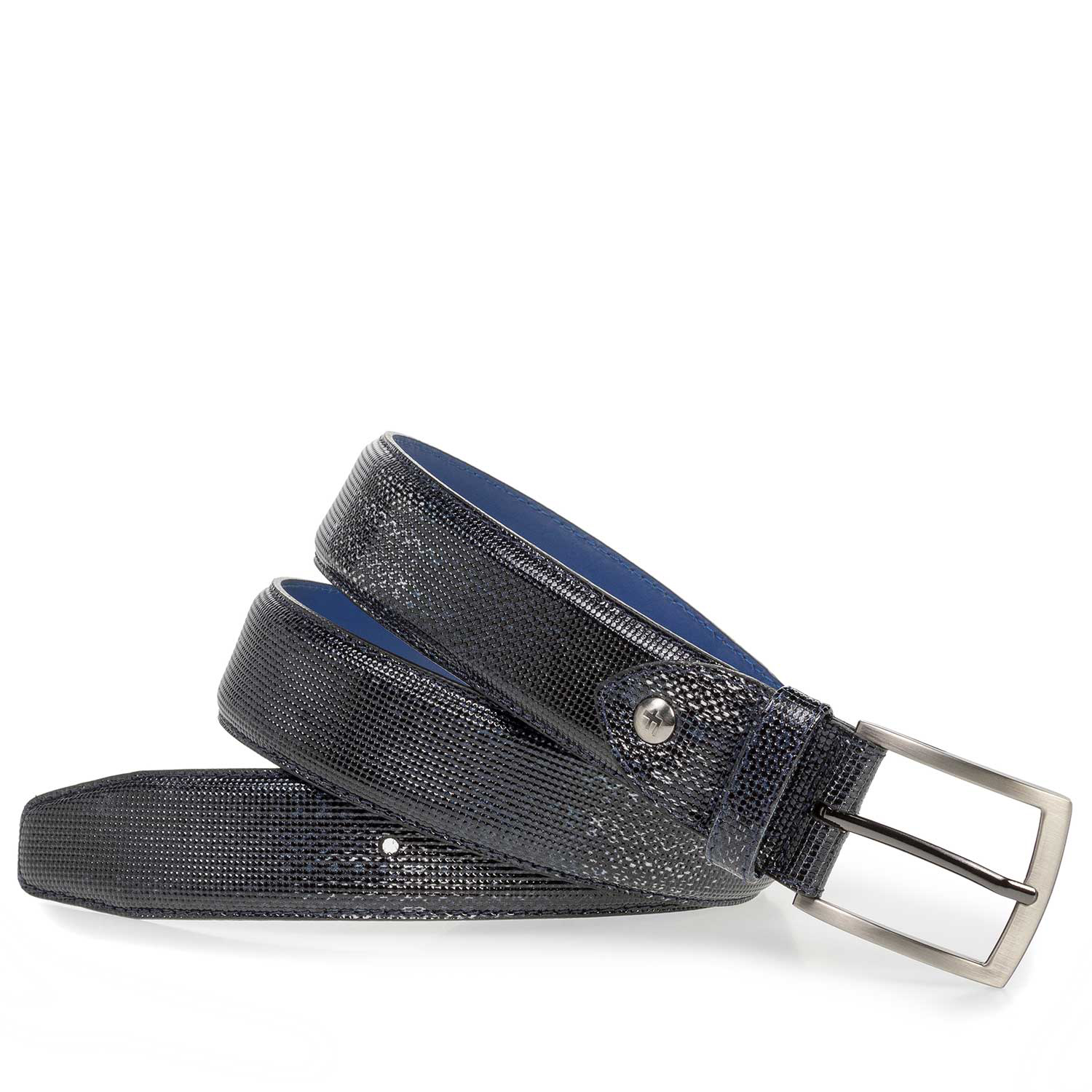 75201/24 - Premium blauwe lakleren riem met print 75201/24 - Premium blauwe lakleren riem met print