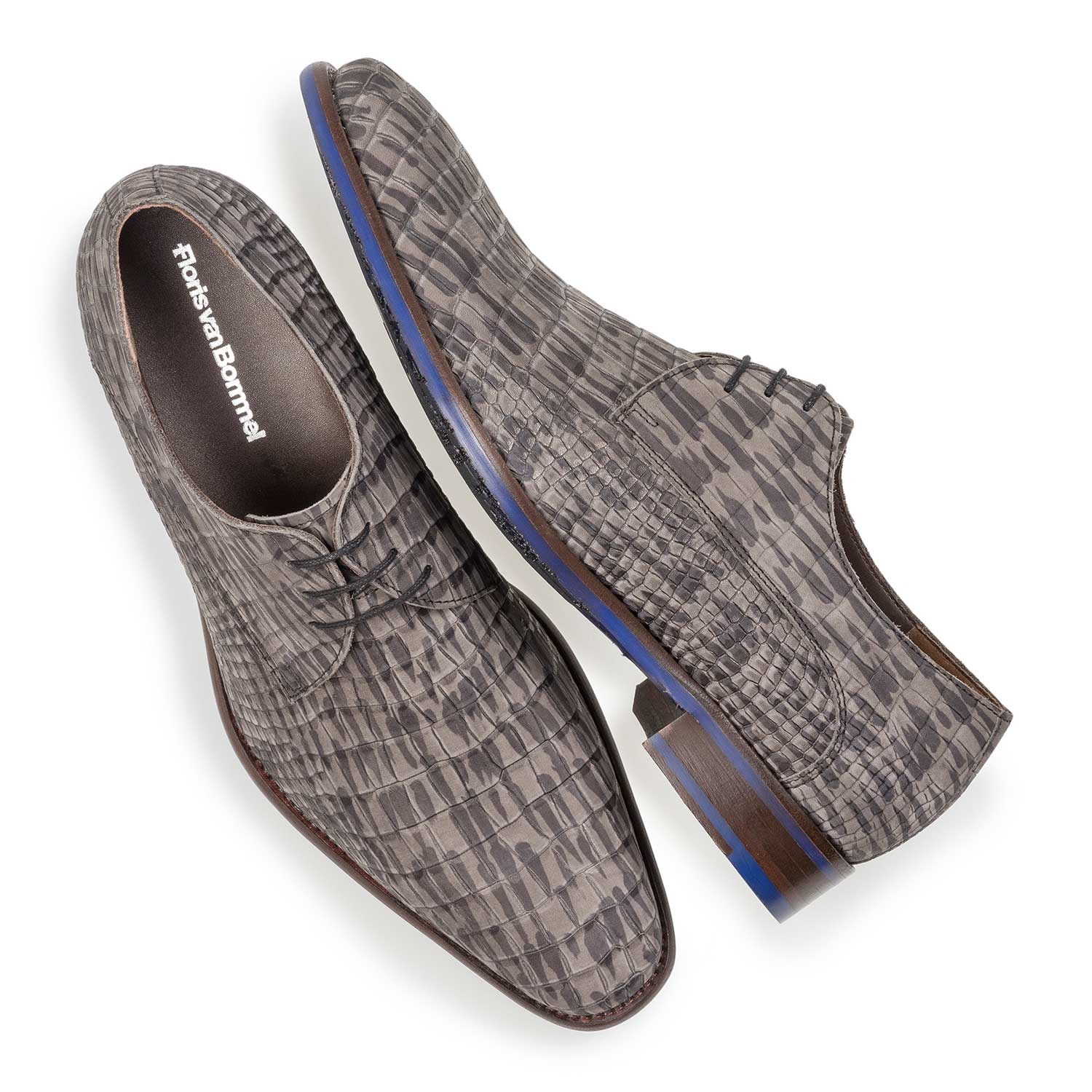 18159/12 - Grijze nubuckleren veterschoen met crocoprint 18159/12 - Grijze nubuckleren veterschoen met crocoprint