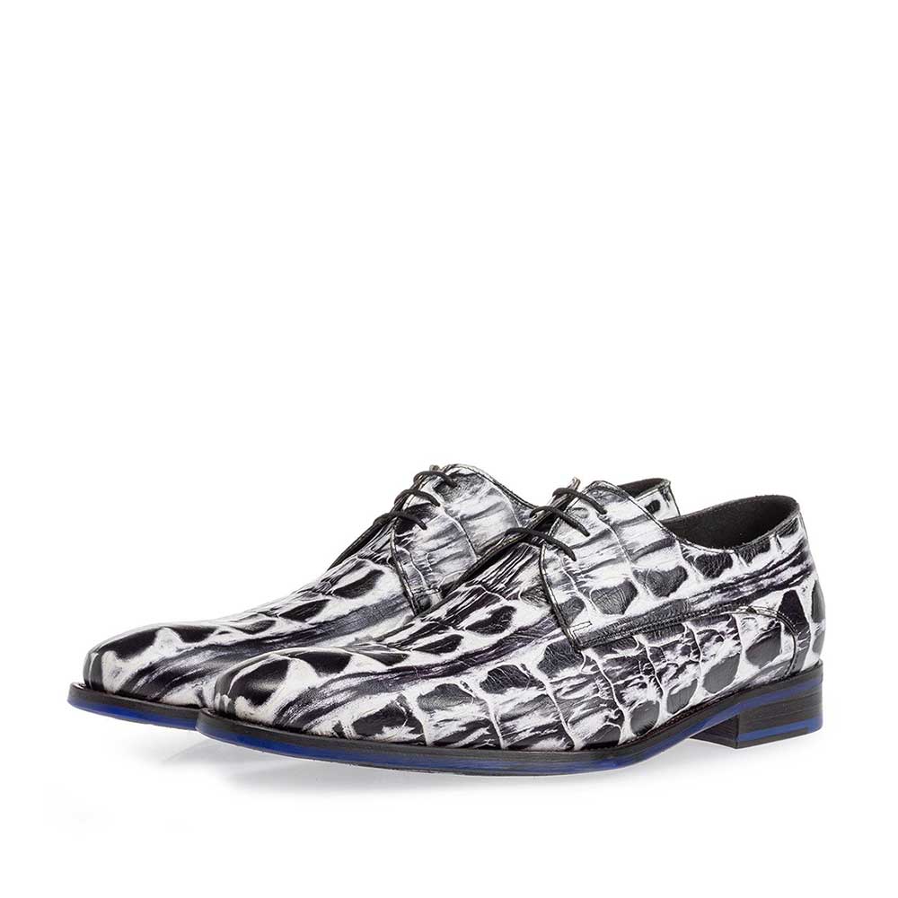 18204/05 - Lace shoe black and white croco print 18204/05 - Lace shoe black and white croco print
