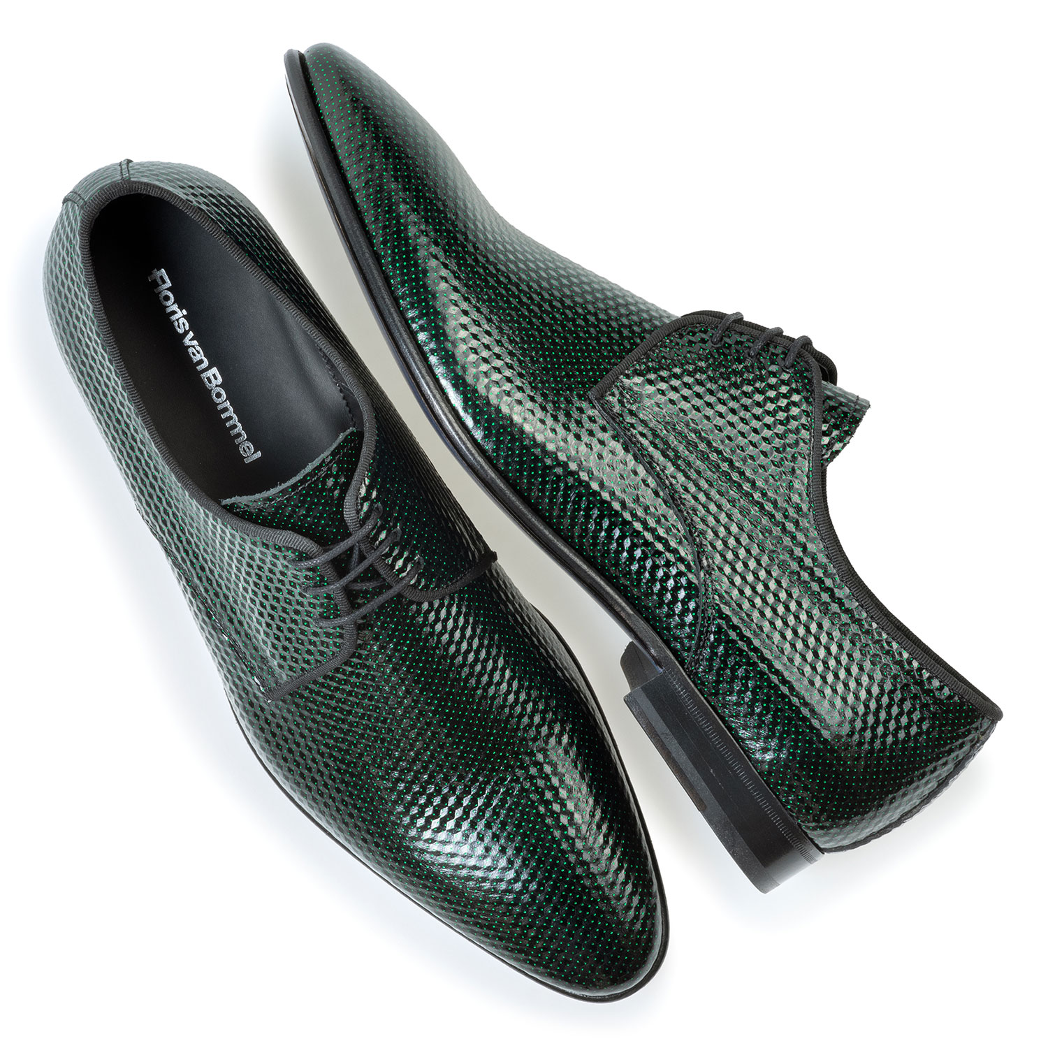 14338/08 - Veterschoen geprint leer groen 14338/08 - Veterschoen geprint leer groen