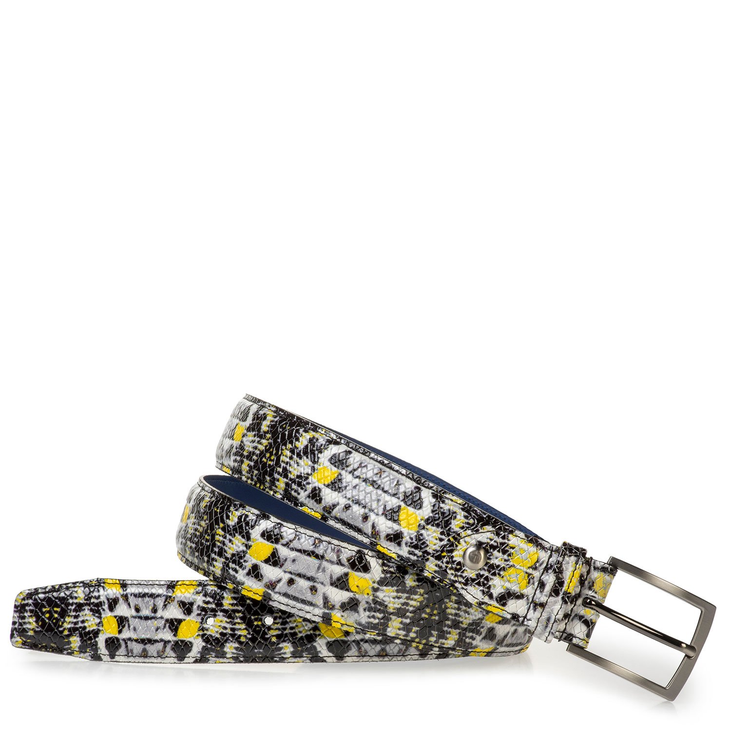 75201/98 - Black and grey patent leather belt with yellow details 75201/98 - Black and grey patent leather belt with yellow details