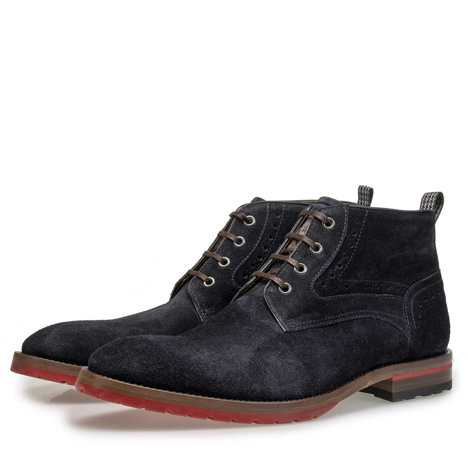 10317/07 - Blauwe suède veterboot met brogue details 10317/07 - Blauwe suède veterboot met brogue details