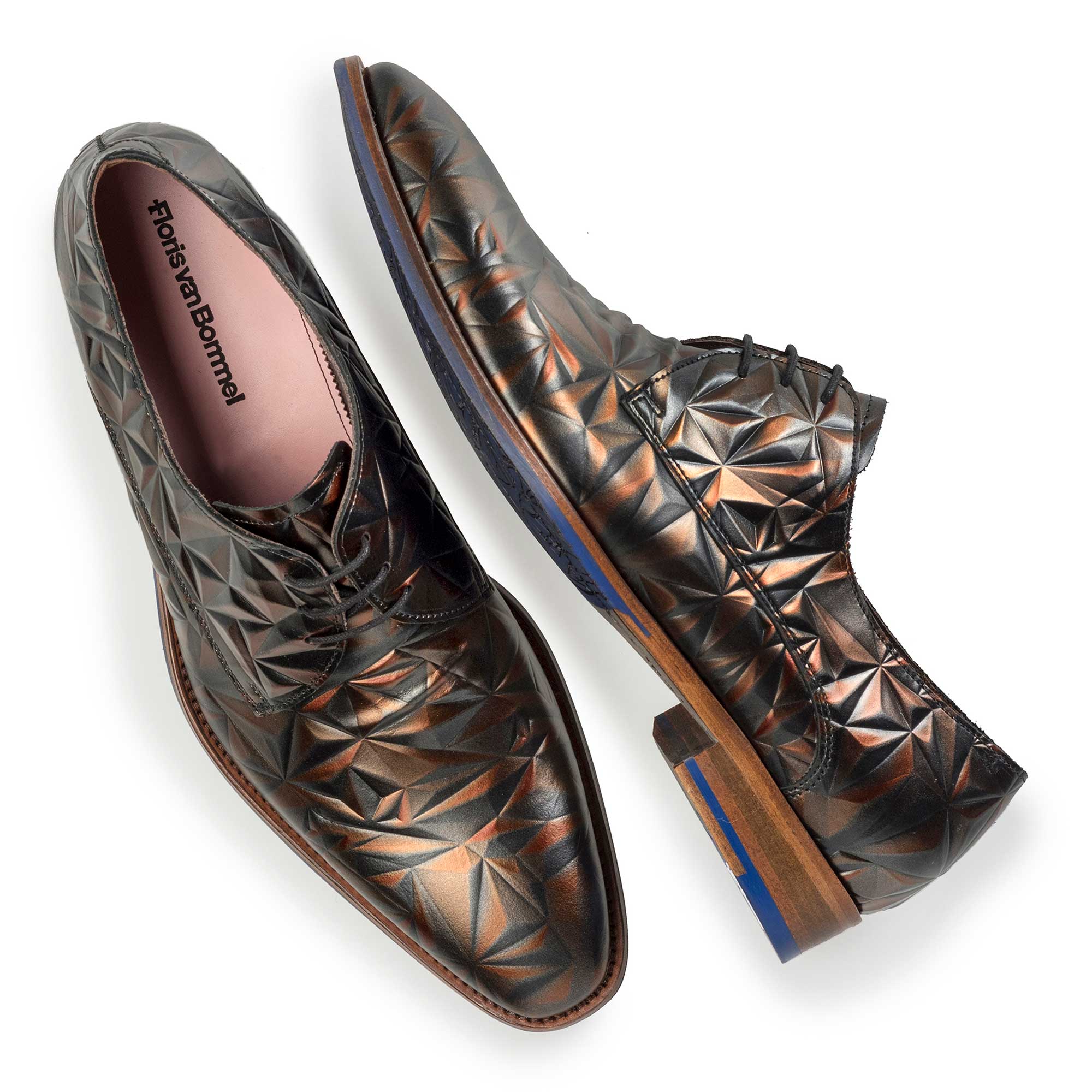 14237/03 - Floris van Bommel men’s brown leather lace shoe finished with a copper-coloured 3D effect 14237/03 - Floris van Bommel men’s brown leather lace shoe finished with a copper-coloured 3D effect