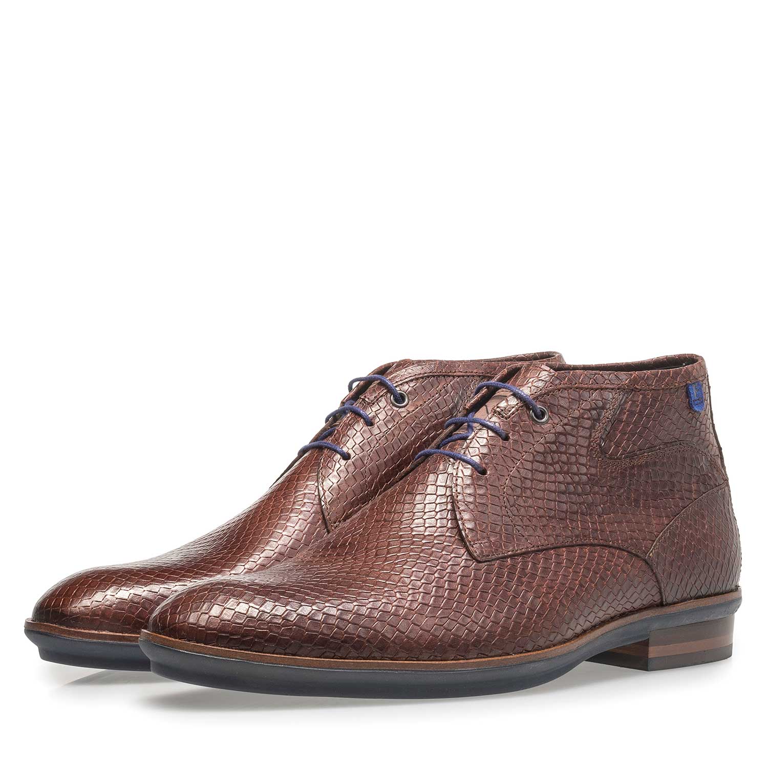 10156/19 - Leren veterschoen met snakeprint cognac 10156/19 - Leren veterschoen met snakeprint cognac