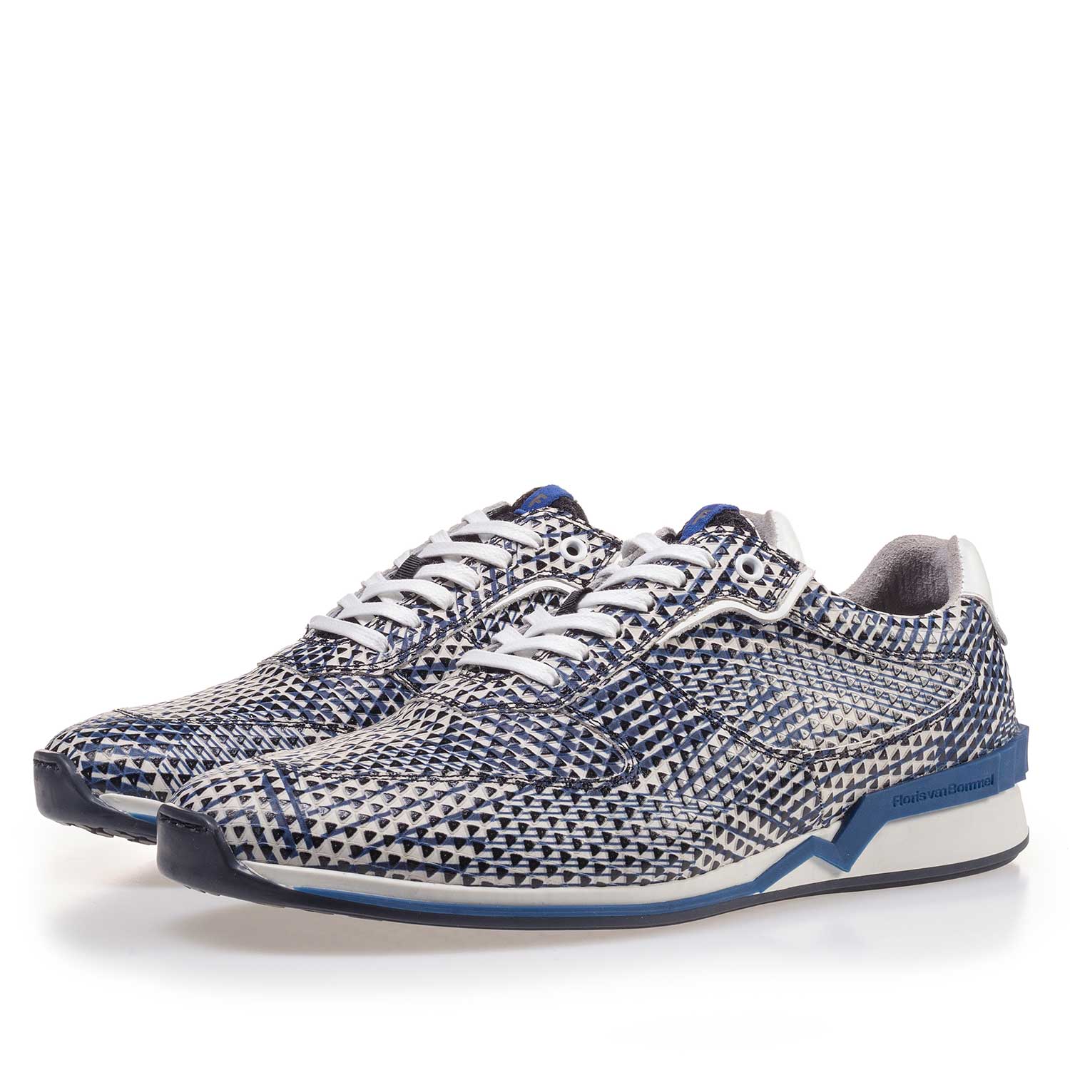 16225/02 - Blue/white patterned leather sneaker 16225/02 - Blue/white patterned leather sneaker