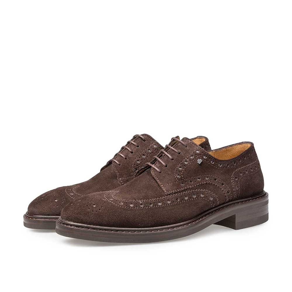 17093/00 - Brown suede leather brogue lace shoe 17093/00 - Brown suede leather brogue lace shoe