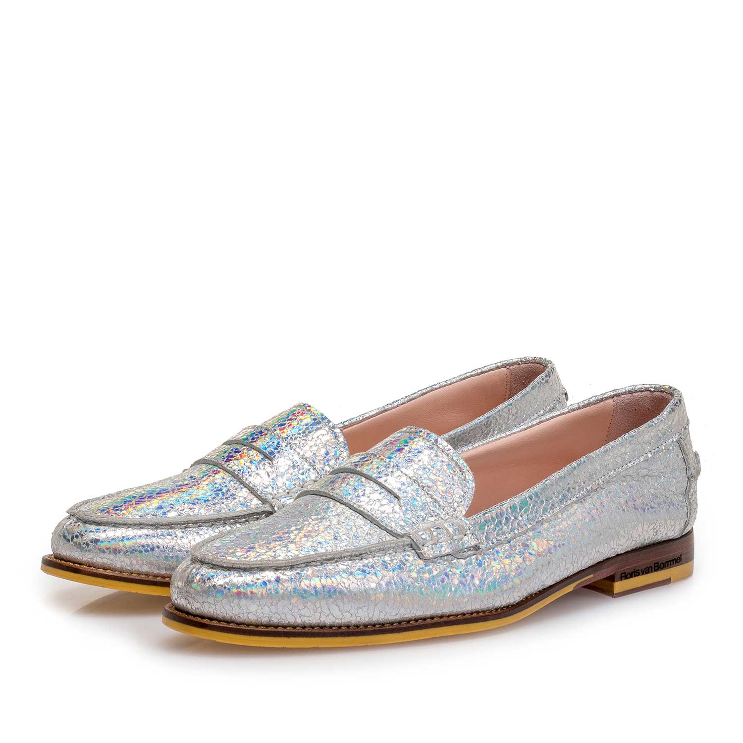 85409/00 - Zilveren metallic leren loafer met craquelé effect 85409/00 - Zilveren metallic leren loafer met craquelé effect