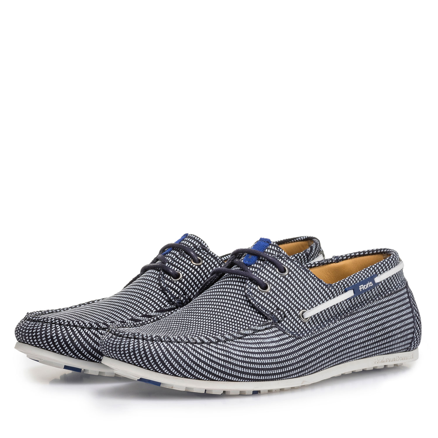15035/10 - Blue suede leather boat shoe with print 15035/10 - Blue suede leather boat shoe with print