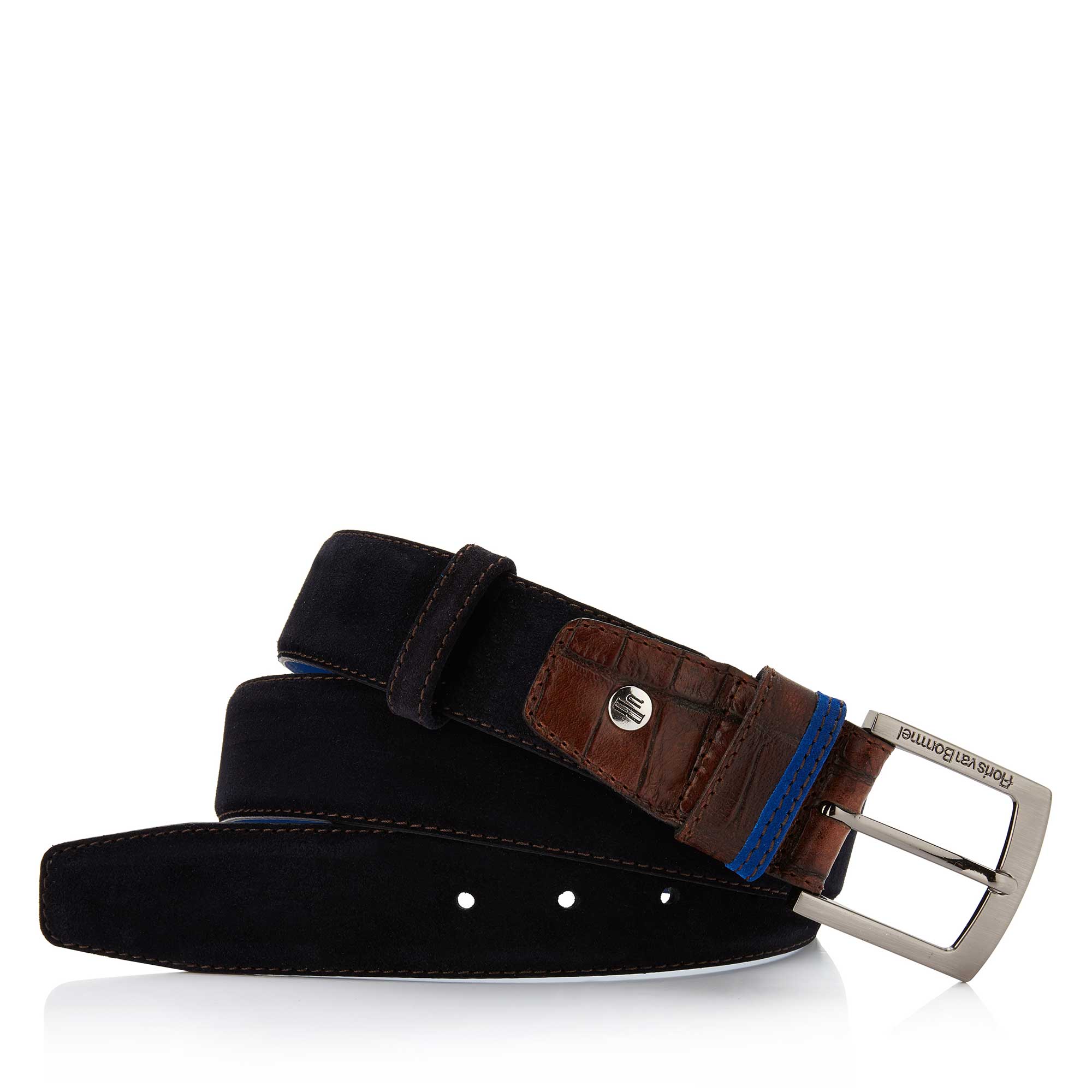 75004/06 - Floris van Bommel dark blue suede men's belt 75004/06 - Floris van Bommel dark blue suede men's belt