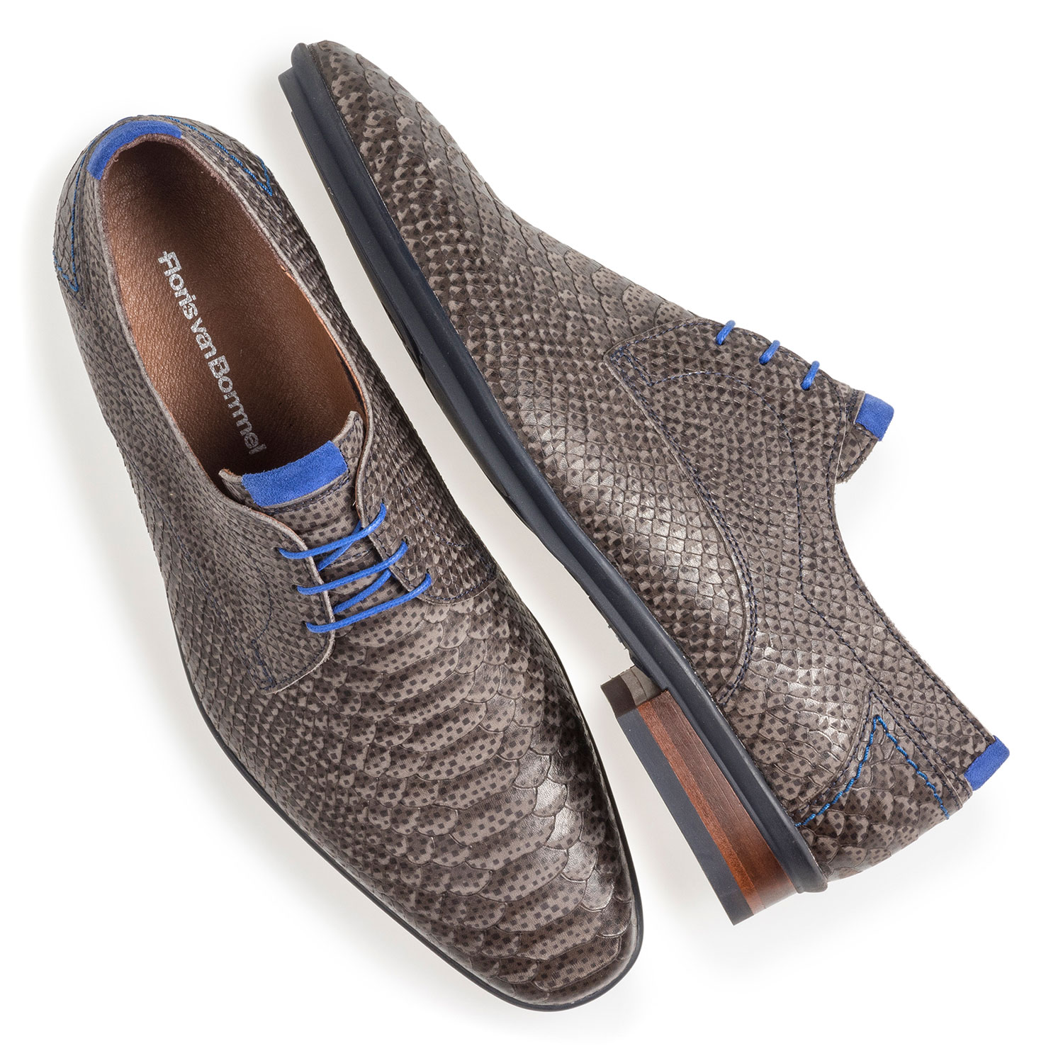 18441/18 - Dark grey nubuck leather lace shoe with snake print 18441/18 - Dark grey nubuck leather lace shoe with snake print