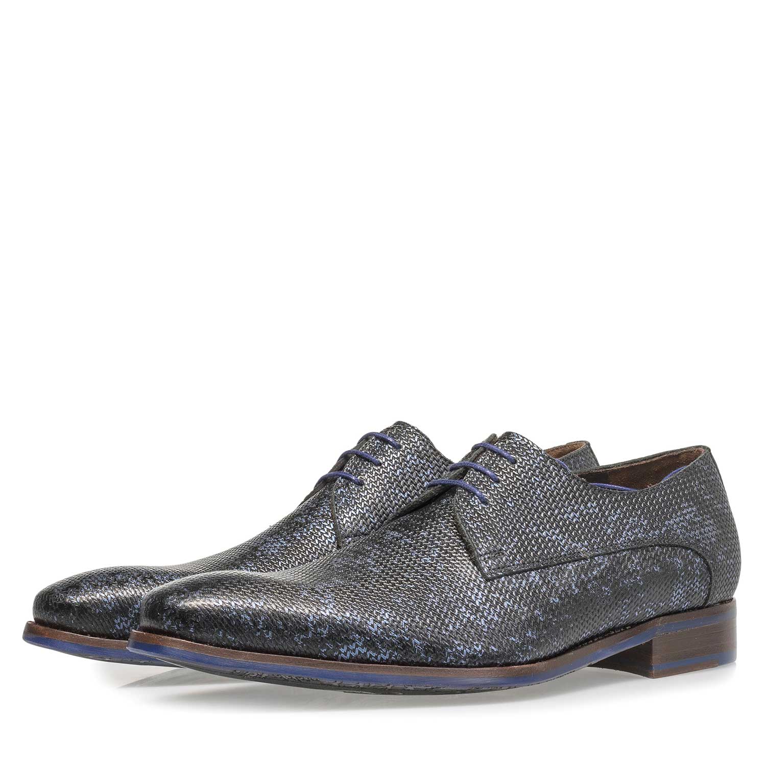 18159/01 - Dark blue leather lace shoe with metallic print 18159/01 - Dark blue leather lace shoe with metallic print