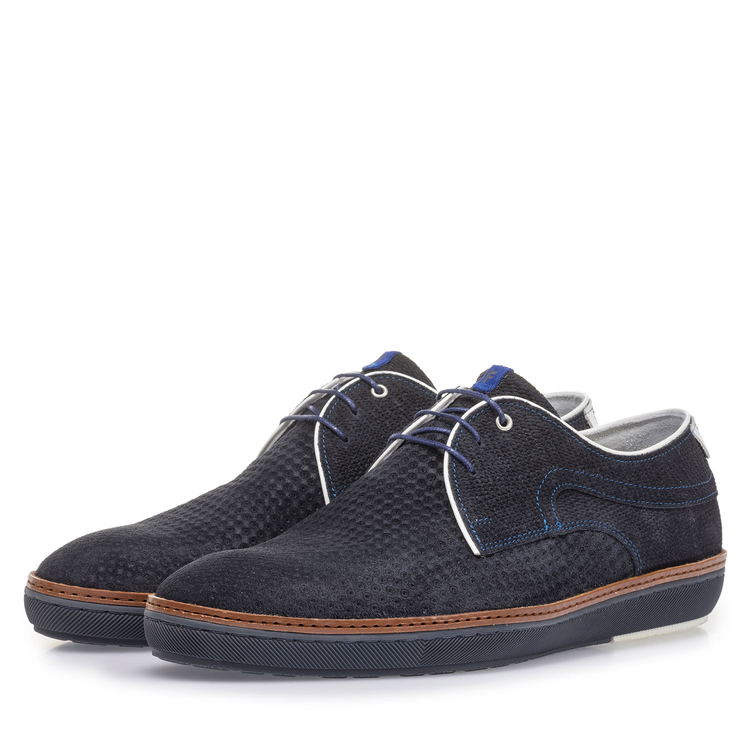 14020/36 - Blue suede leather lace shoe with print 14020/36 - Blue suede leather lace shoe with print
