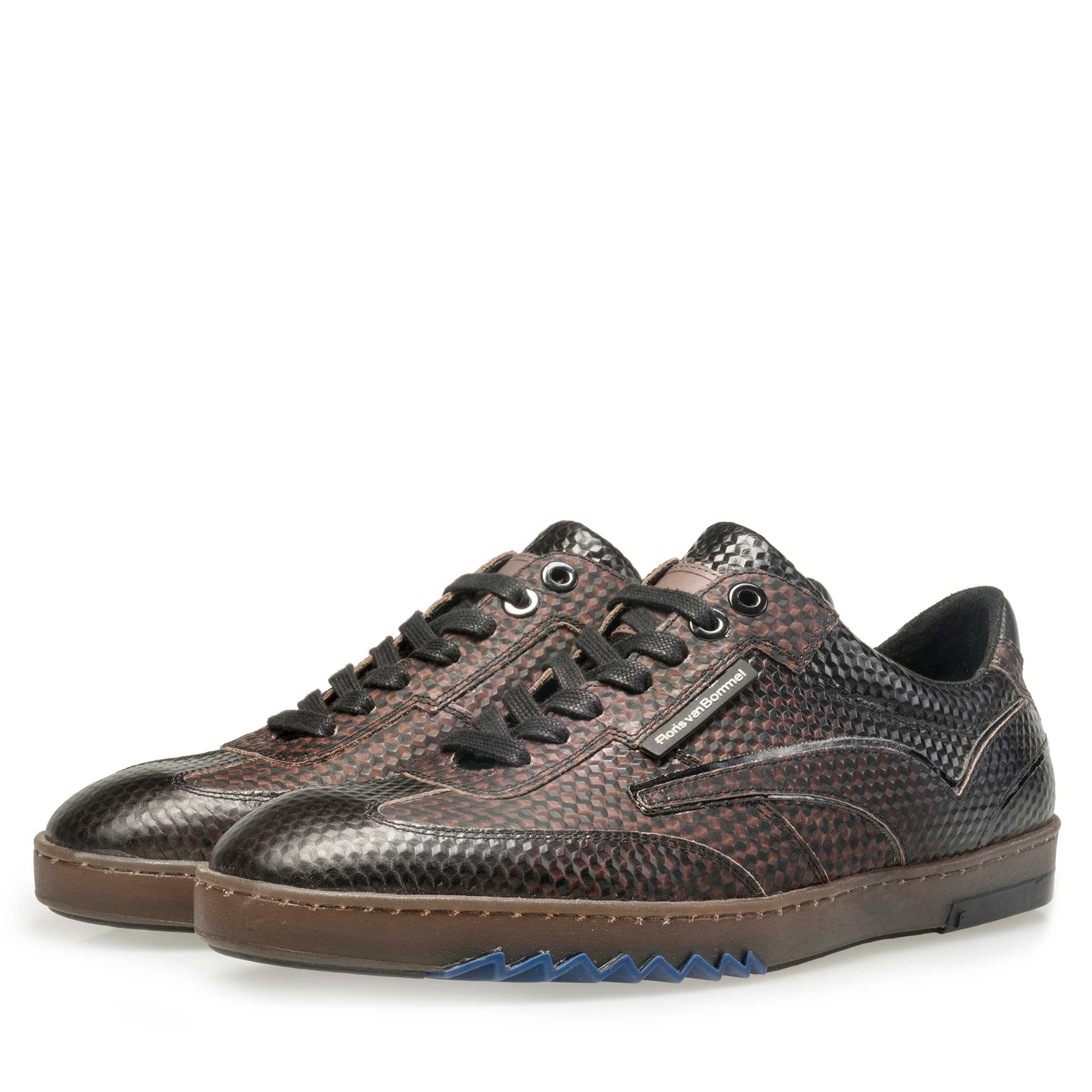 16074/24 - Floris van Bommel men’s dark brown sneaker finished with a black print 16074/24 - Floris van Bommel men’s dark brown sneaker finished with a black print