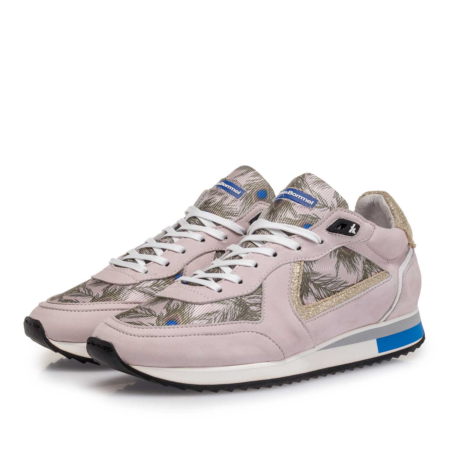 85260/12 - Roze nubuckleren sneaker met pauwenprint 85260/12 - Roze nubuckleren sneaker met pauwenprint