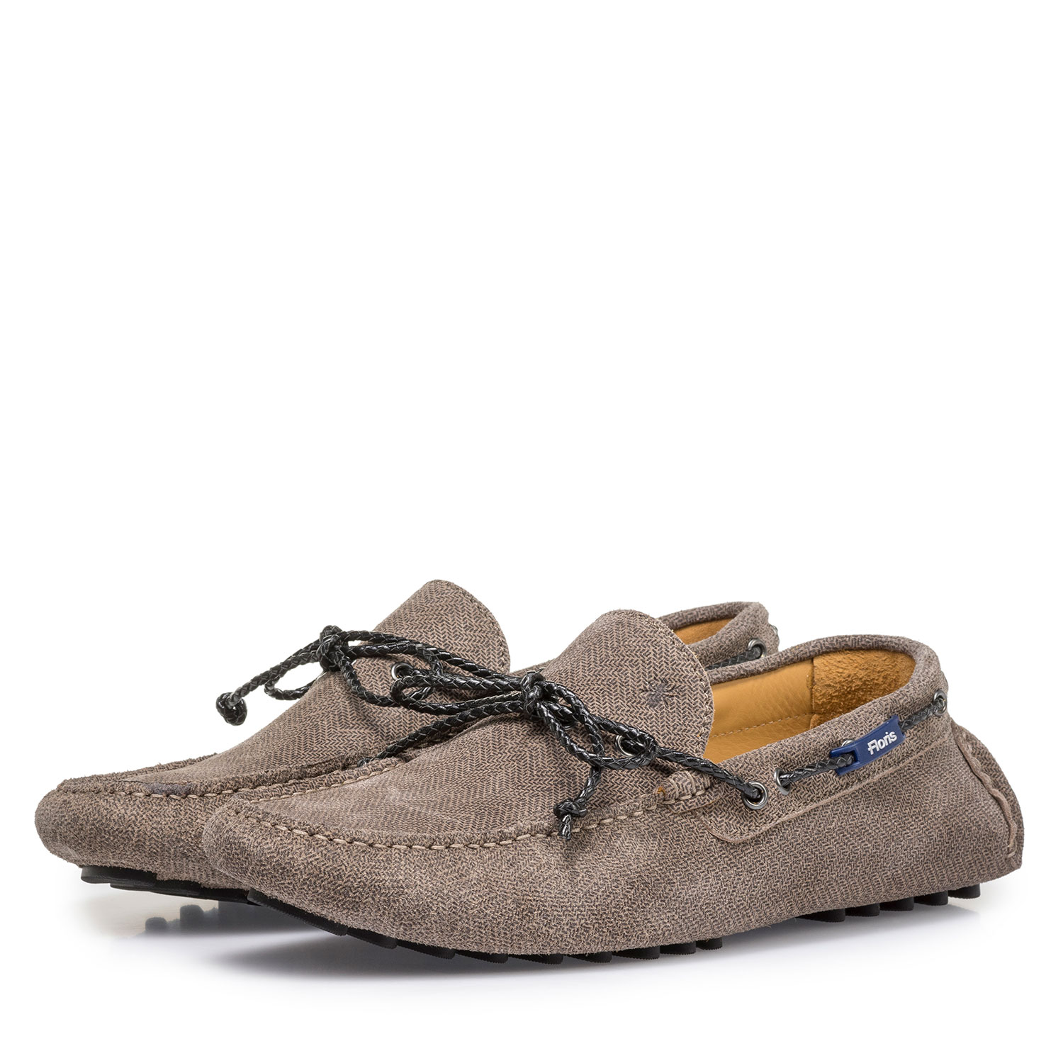 15214/09 - Zandkleurige suède mocassin met print 15214/09 - Zandkleurige suède mocassin met print