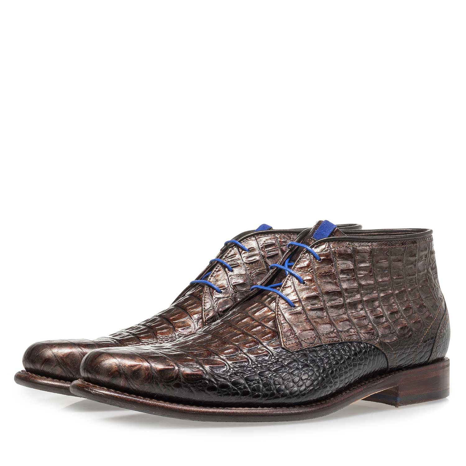 10634/08 - Leren veterboot met crocoprint brons 10634/08 - Leren veterboot met crocoprint brons