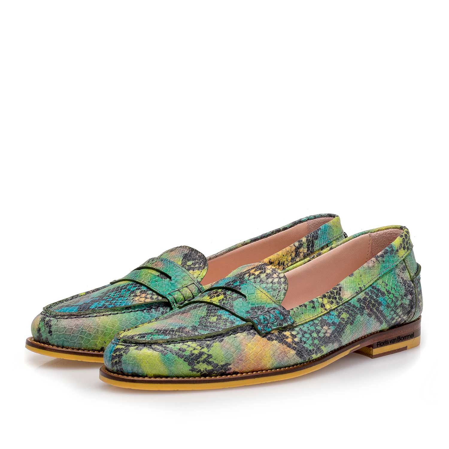 85409/12 - Groene leren loafer met snakeprint 85409/12 - Groene leren loafer met snakeprint
