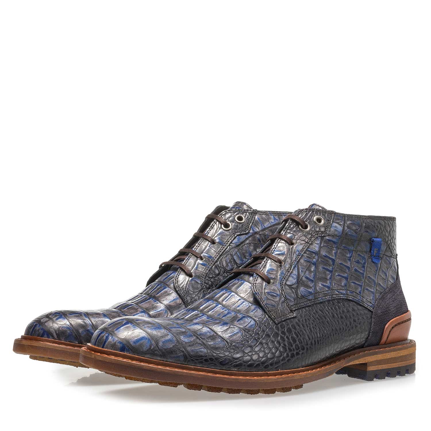 20228/23 - Blue leather lace boot with croco print 20228/23 - Blue leather lace boot with croco print