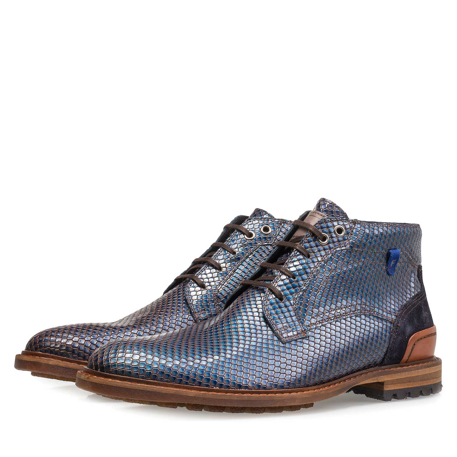 10683/01 - Premium blue printed metallic leather lace shoe 10683/01 - Premium blue printed metallic leather lace shoe