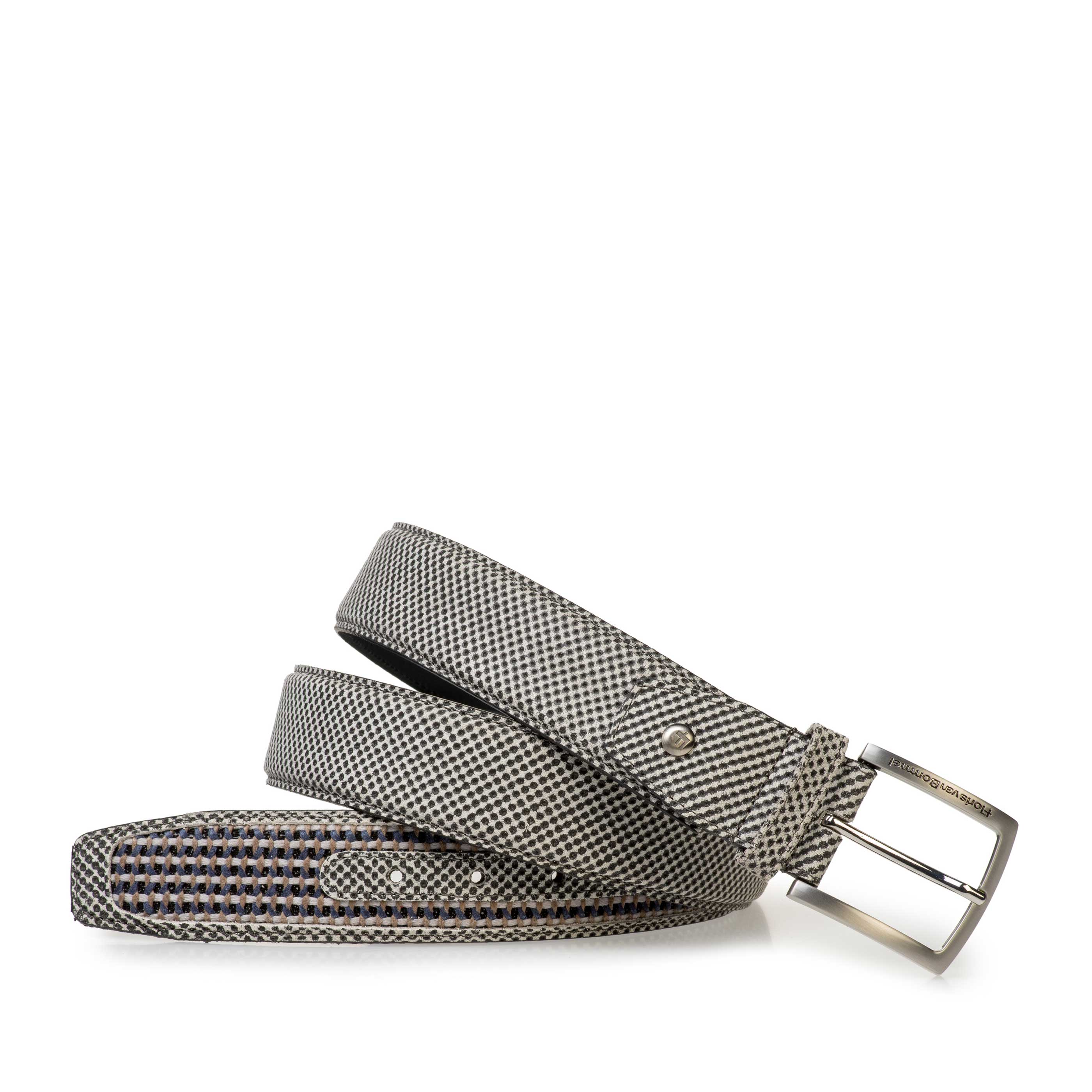 75159/35 - Grijze suède riem met witte print 75159/35 - Grijze suède riem met witte print