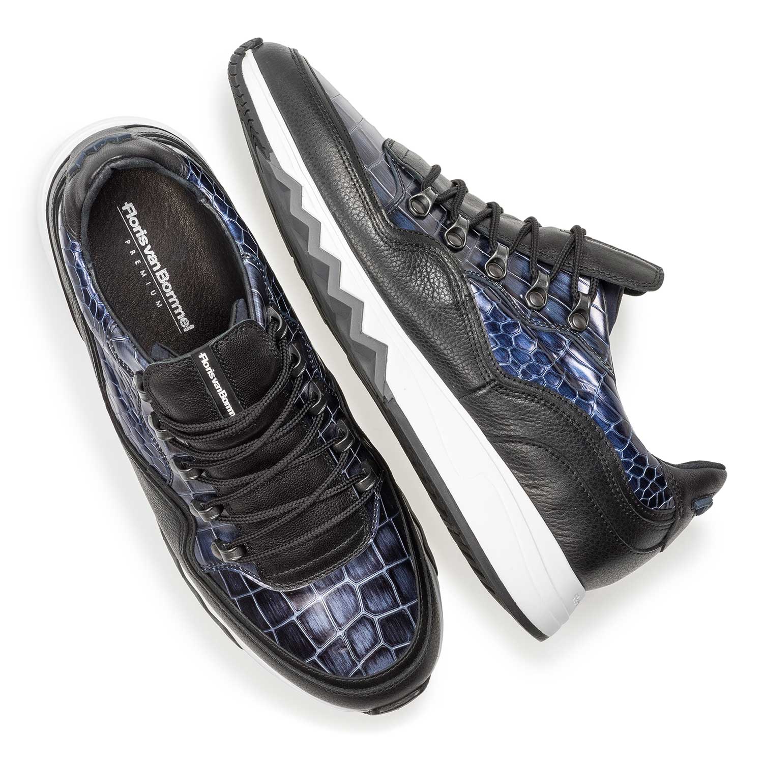 16394/00 - Premium blauwe metallic leren sneaker met print 16394/00 - Premium blauwe metallic leren sneaker met print