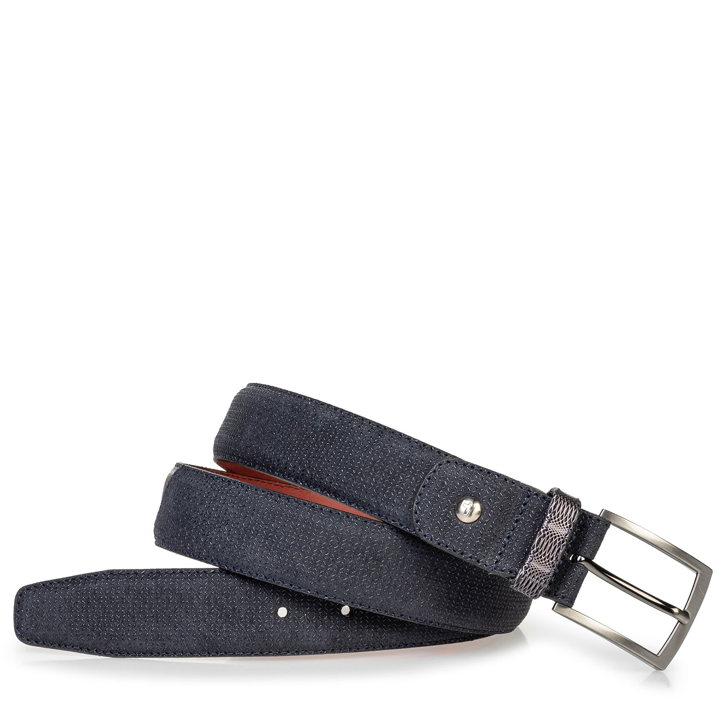 75188/74 - Suède riem blauw met print 75188/74 - Suède riem blauw met print