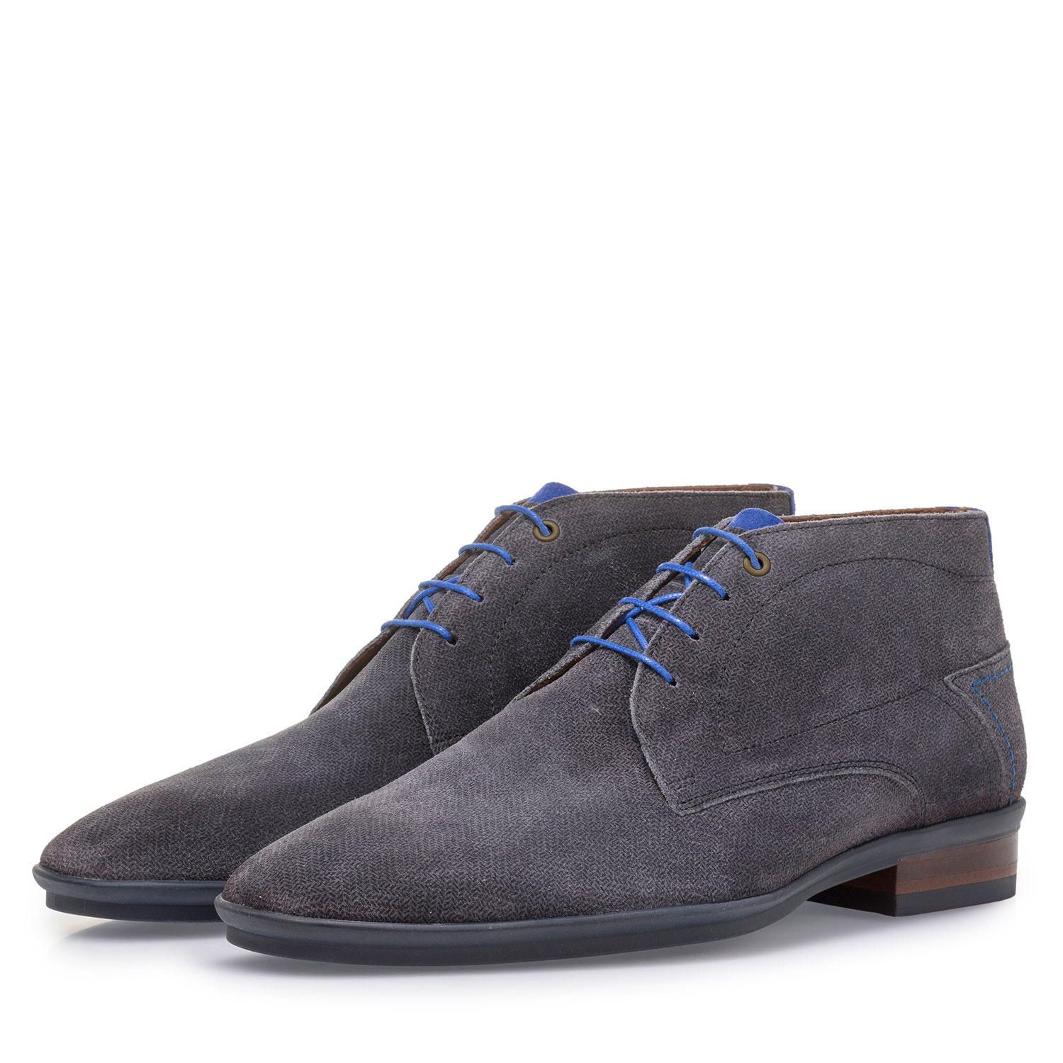 20440/02 - Donkergrijze suède veterboot met print 20440/02 - Donkergrijze suède veterboot met print