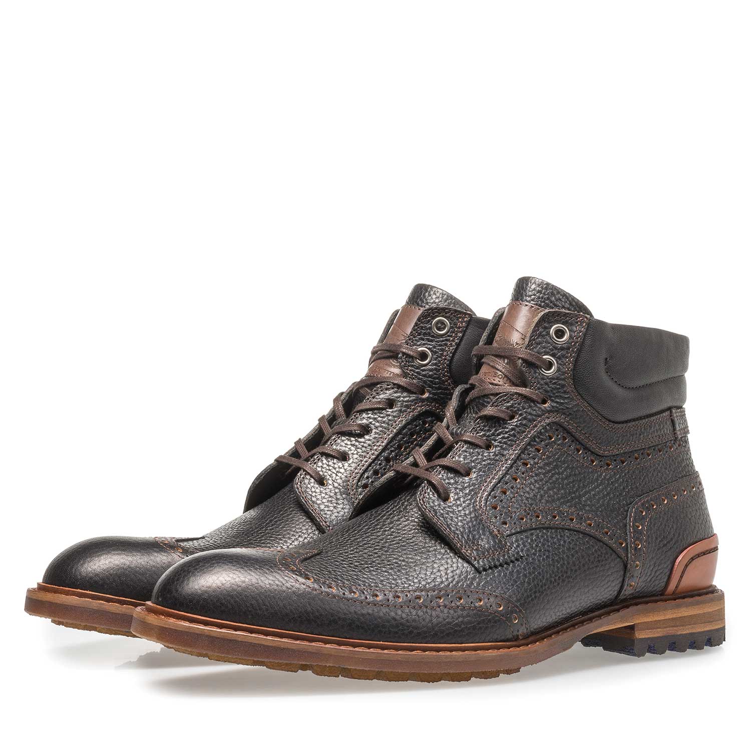 10816/06 - Zwarte leren veterboot met print 10816/06 - Zwarte leren veterboot met print
