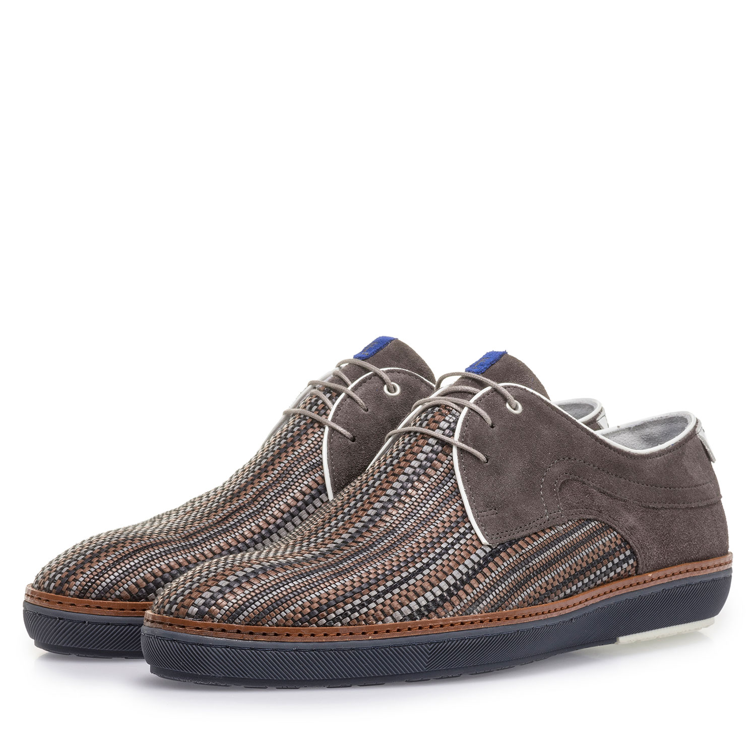 14020/35 - Grijze veterschoen met bruine print 14020/35 - Grijze veterschoen met bruine print
