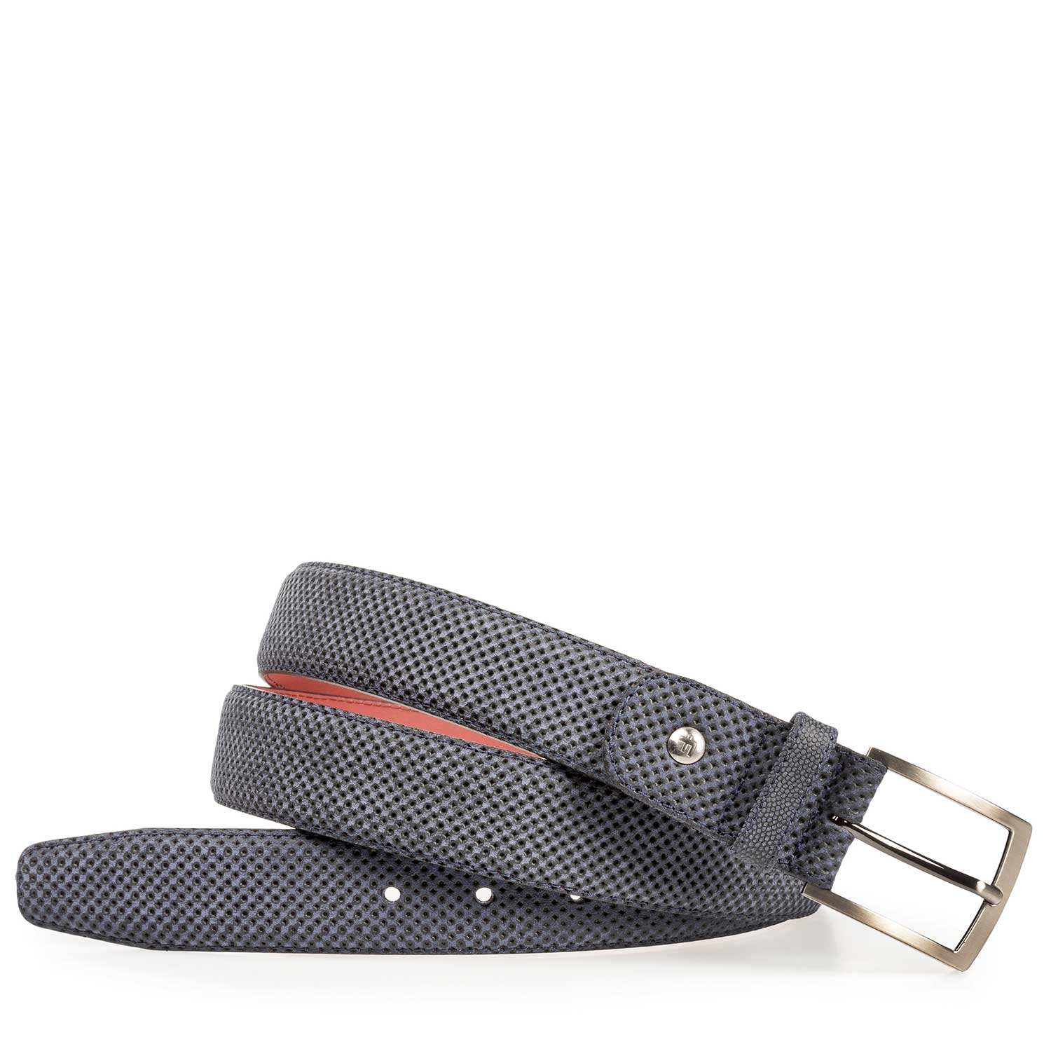 75188/23 - Blauwe suède riem met print 75188/23 - Blauwe suède riem met print