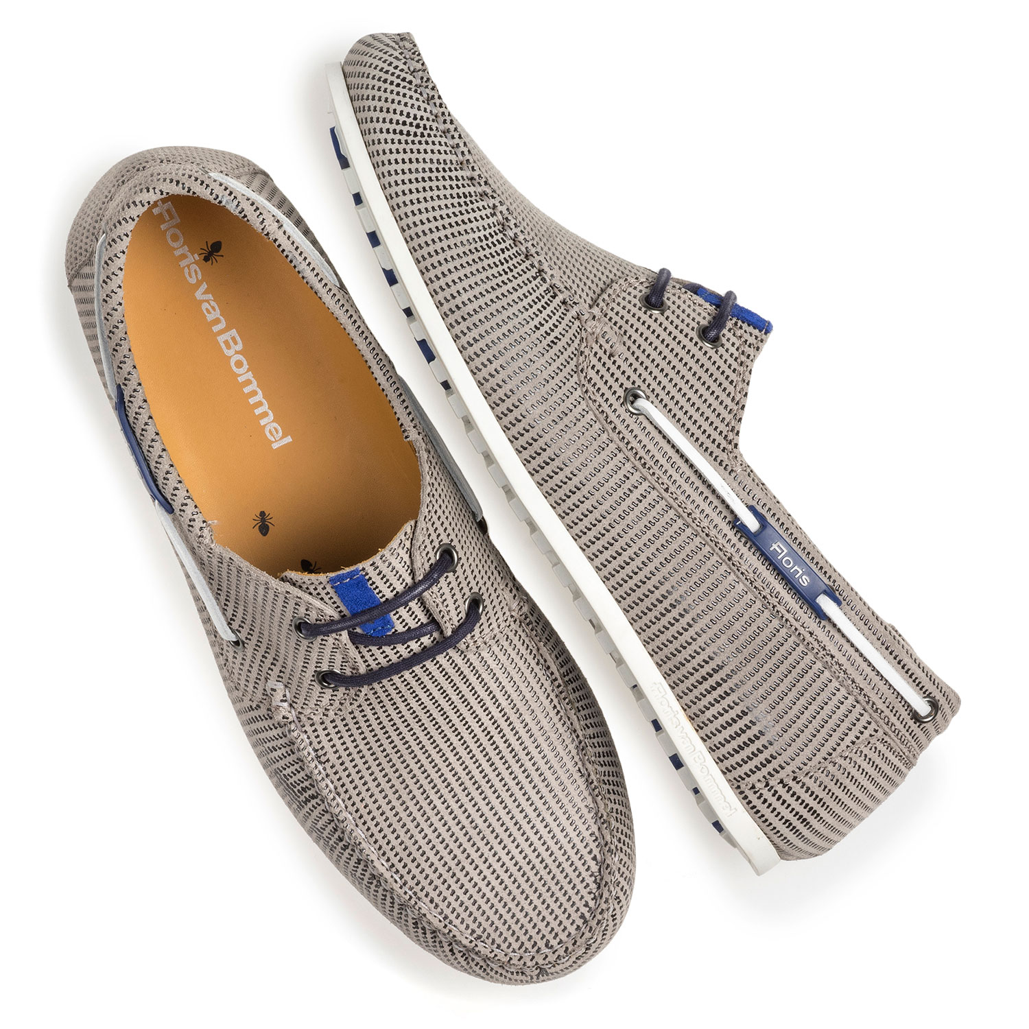 15035/11 - Sand-coloured suede leather boat shoe with print 15035/11 - Sand-coloured suede leather boat shoe with print