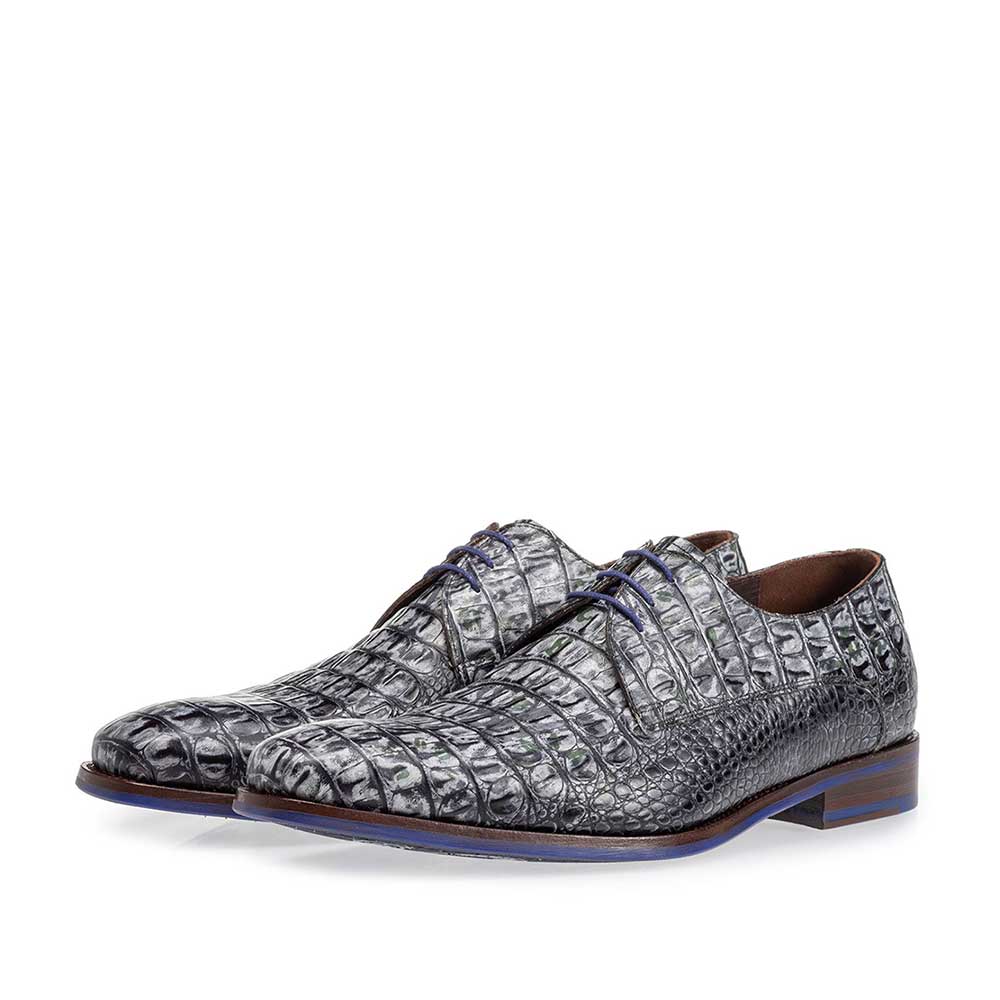 18259/04 - Veterschoen crocoprint grijs 18259/04 - Veterschoen crocoprint grijs