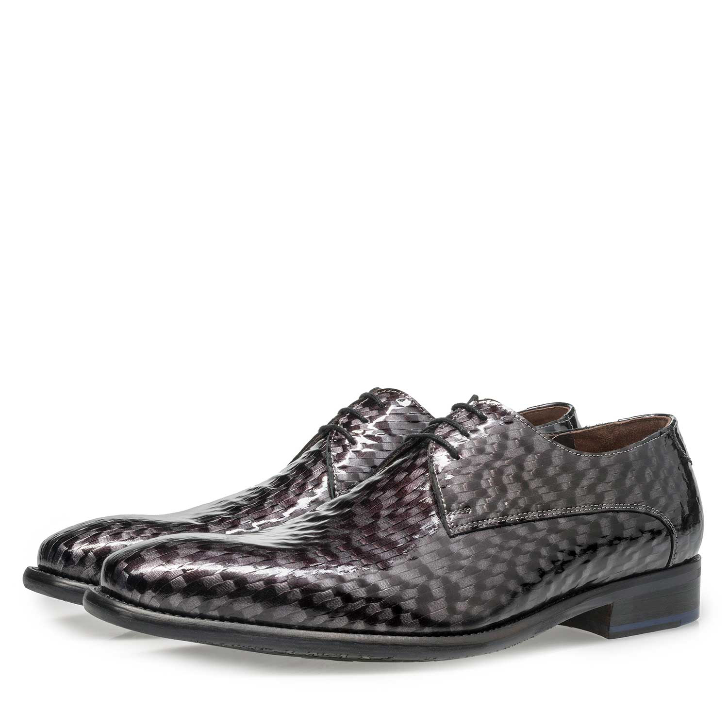 18123/00 - Premium grey printed patent leather lace shoe 18123/00 - Premium grey printed patent leather lace shoe