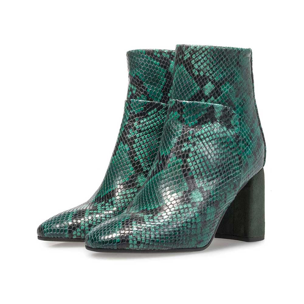 85624/04 - Groene leren enkellaars met snakeprint 85624/04 - Groene leren enkellaars met snakeprint