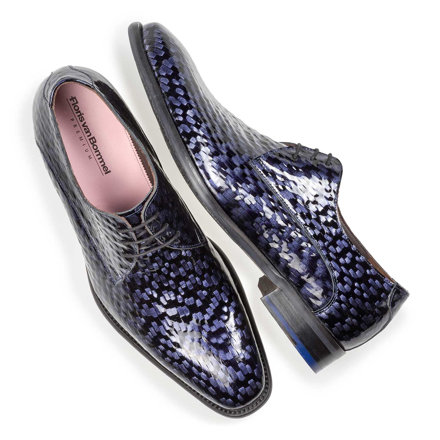18123/02 - Premium blauwe lakleren veterschoen met print 18123/02 - Premium blauwe lakleren veterschoen met print
