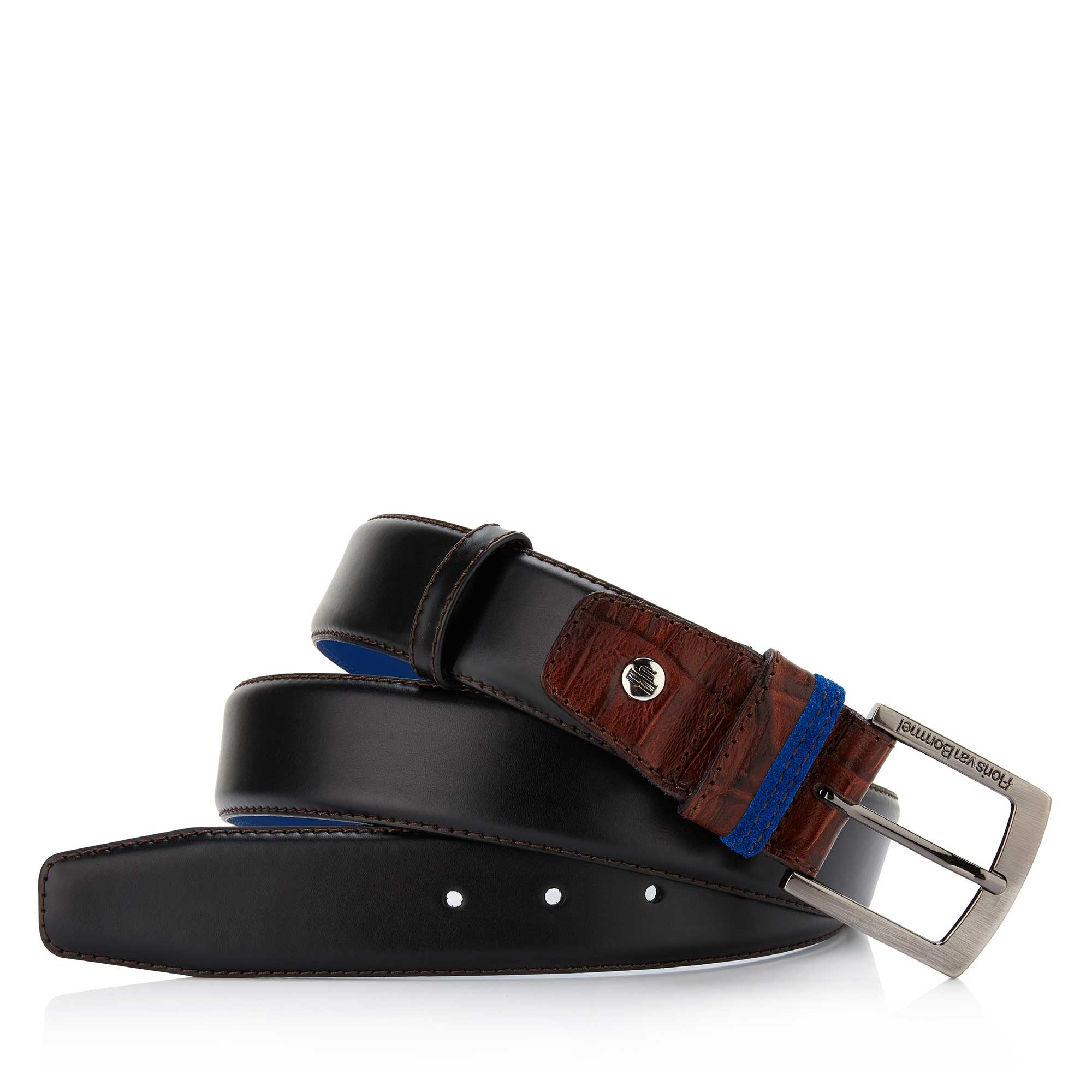 75004/03 - Floris van Bommel zwarte leren heren riem 75004/03 - Floris van Bommel zwarte leren heren riem