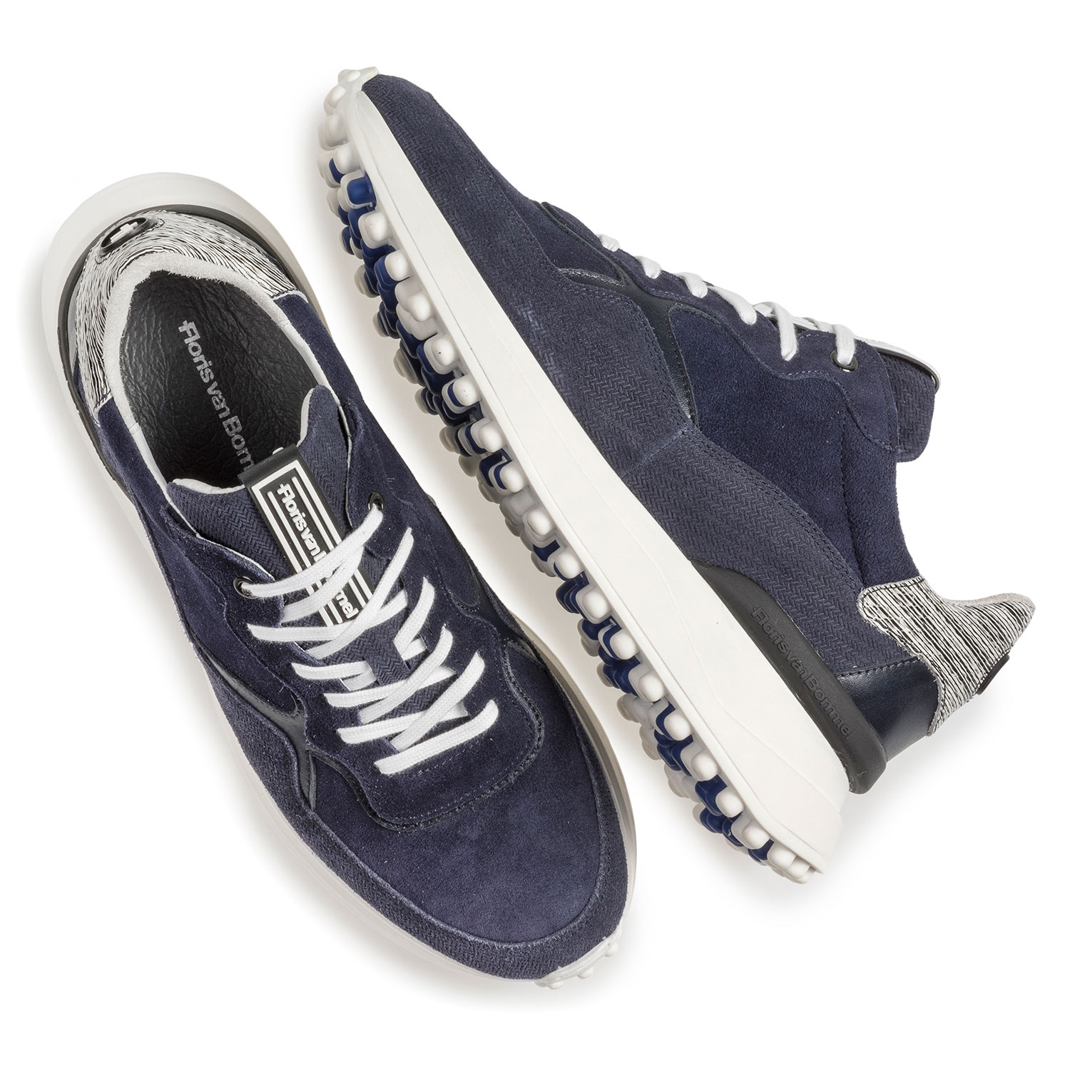 16301/15 - Blauwe suède sneaker met print 16301/15 - Blauwe suède sneaker met print