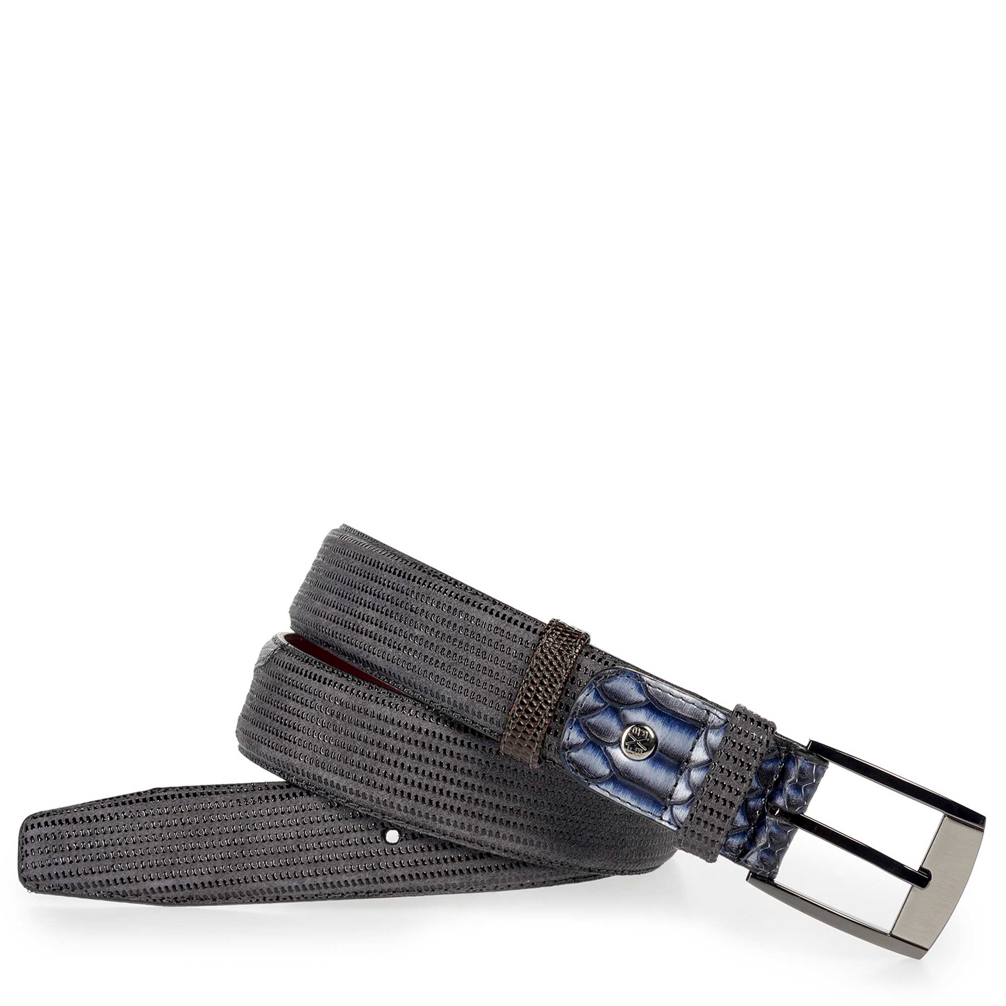 75176/00 - Donkergrijze suède riem met dessin 75176/00 - Donkergrijze suède riem met dessin