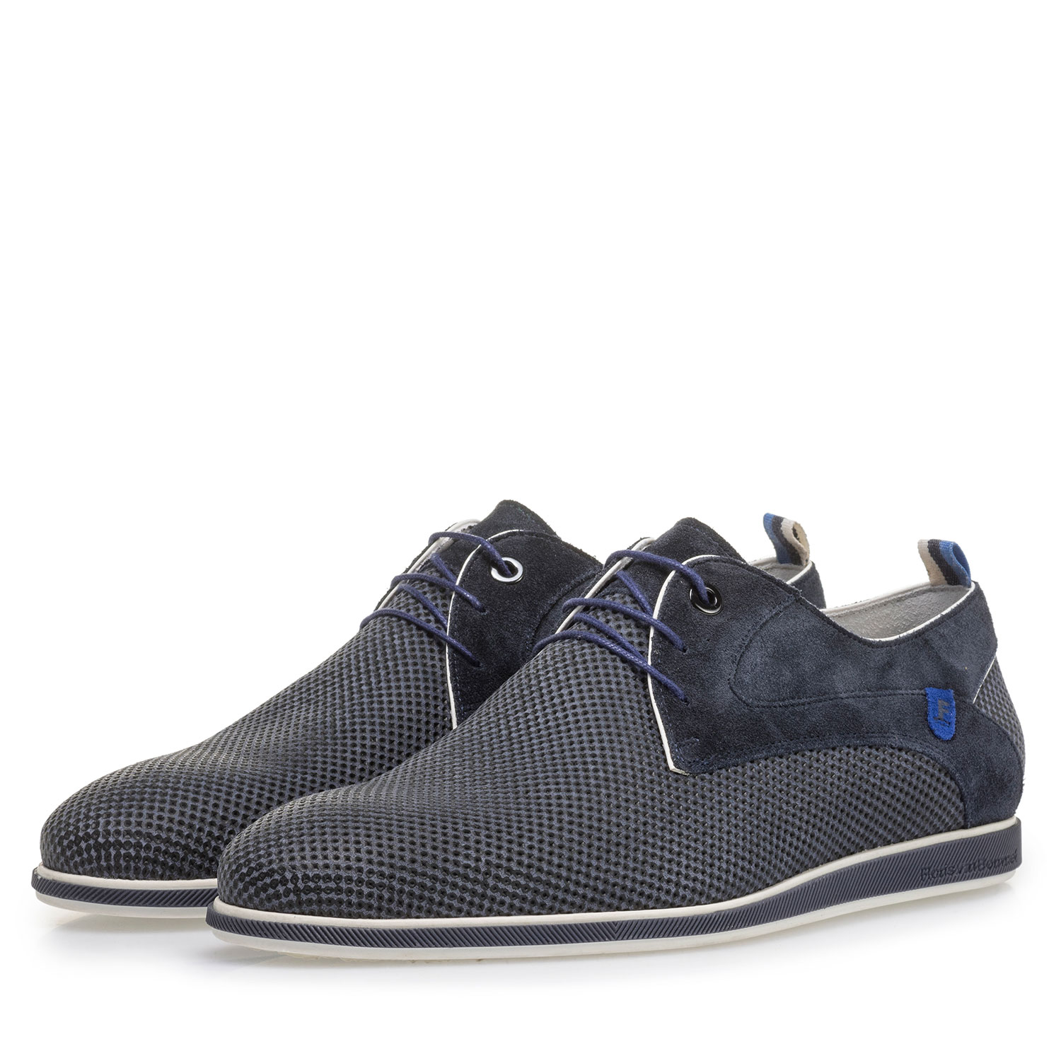 18201/13 - Blue suede leather lace shoe with print 18201/13 - Blue suede leather lace shoe with print