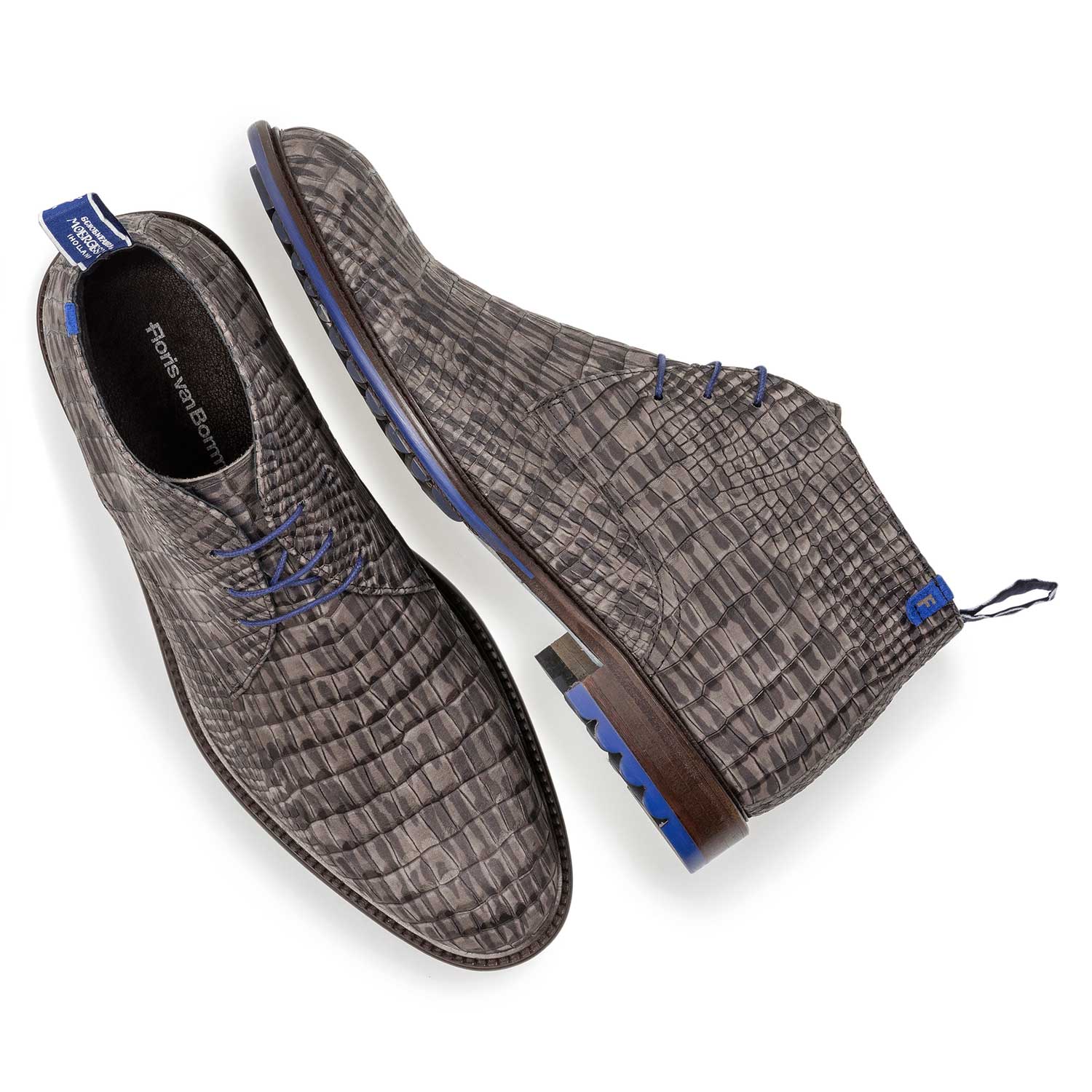 10203/23 - Donkergrijze nubuckleren veterschoen met crocoprint 10203/23 - Donkergrijze nubuckleren veterschoen met crocoprint