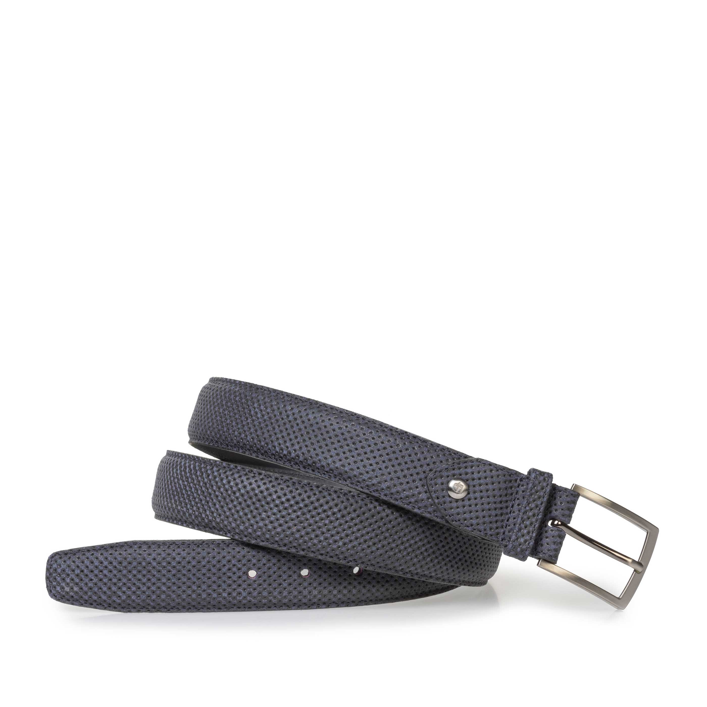 75201/76 - Donkerblauwe suède riem met print 75201/76 - Donkerblauwe suède riem met print